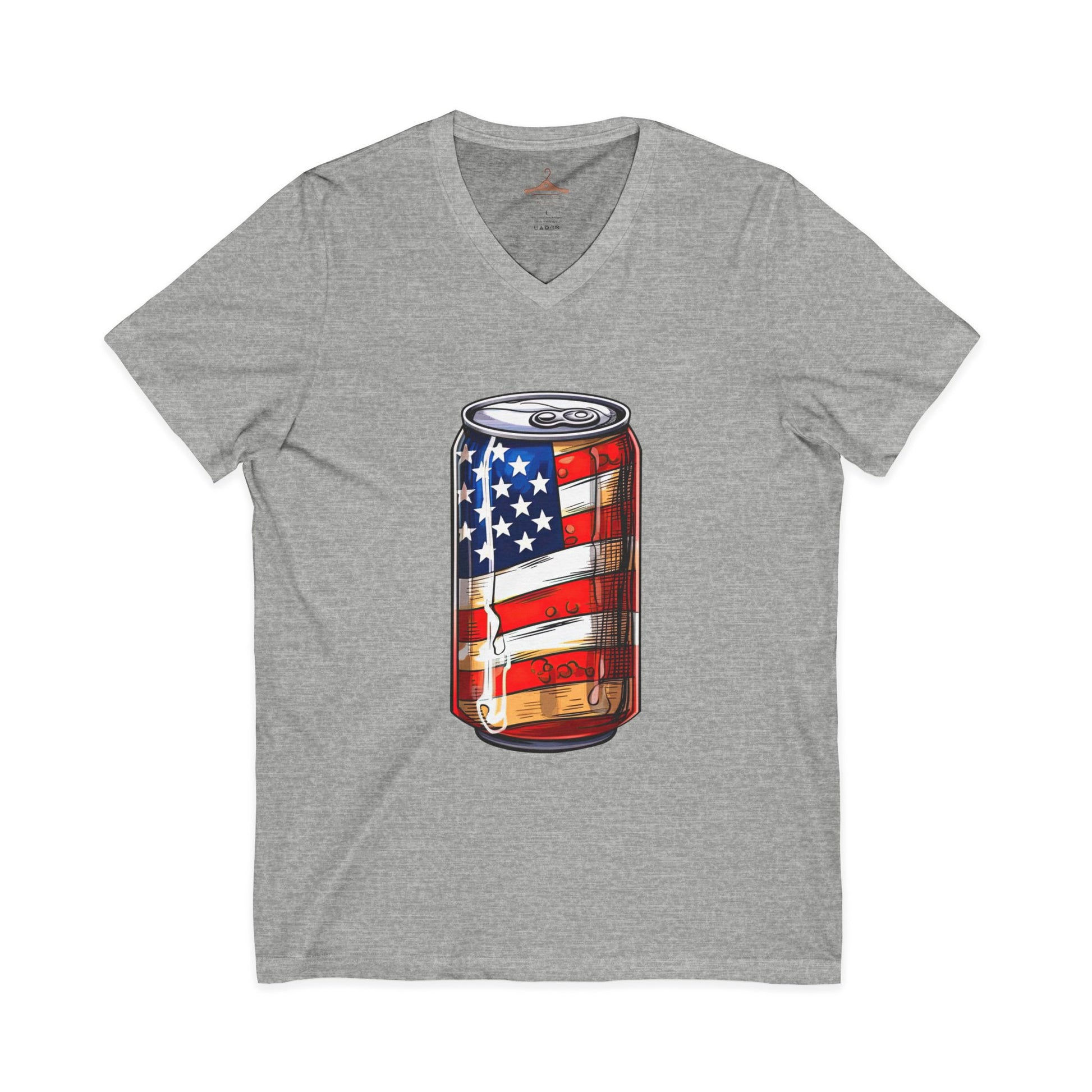 Patriotic Soda Can V-Neck Tee — American Flag Drink Can Graphic Tee