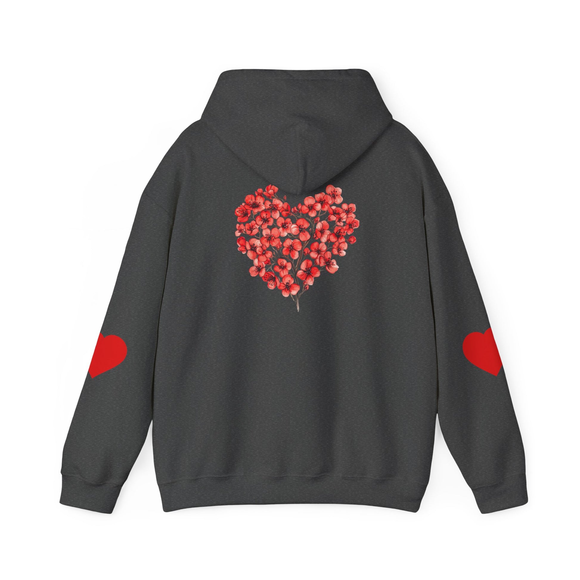 Heart Bouquet Hoodie — Floral Heart Pullover with Elbow Hearts