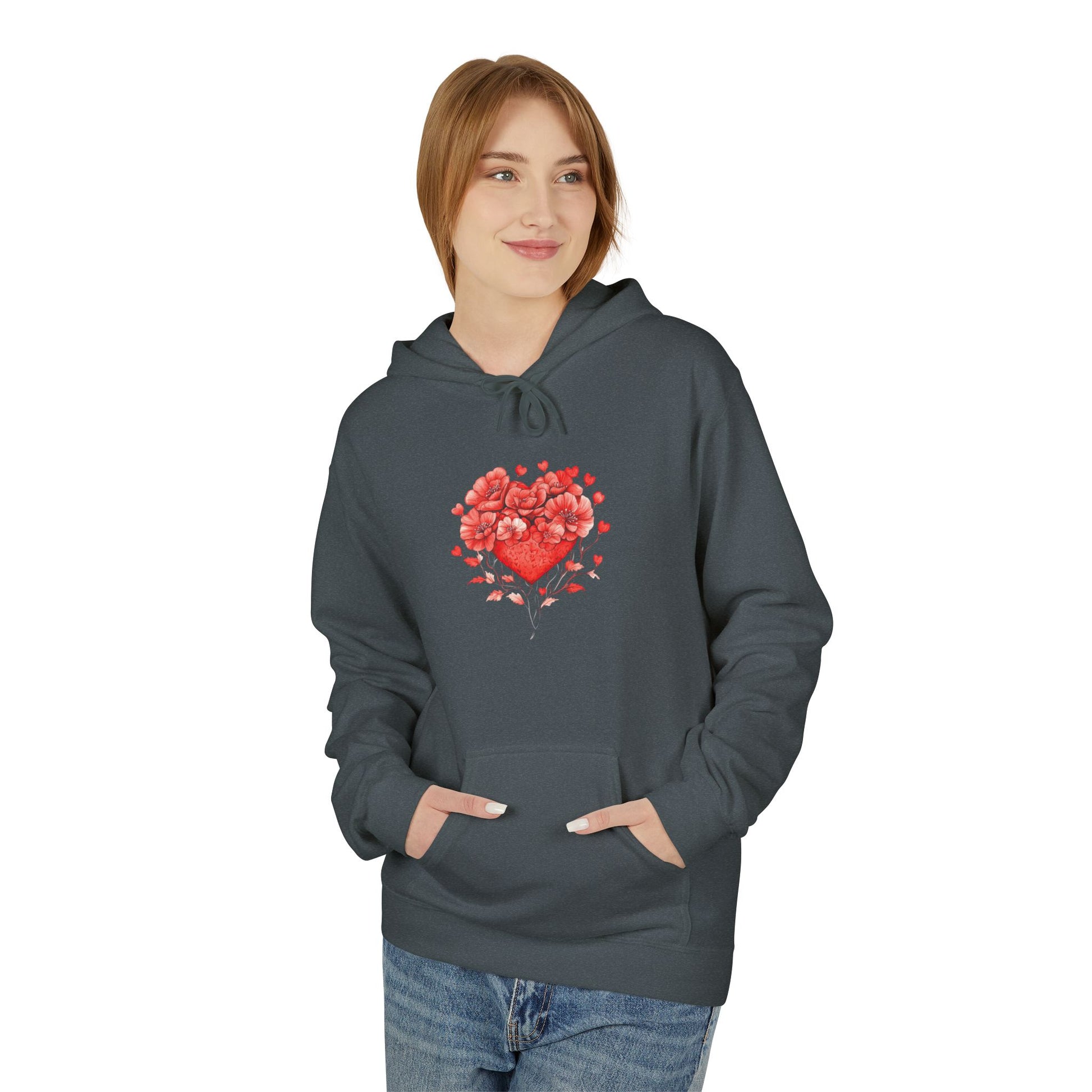 Heart of Roses Hoodie — Floral Heart Graphic Sweatshirt for Valentine's Day