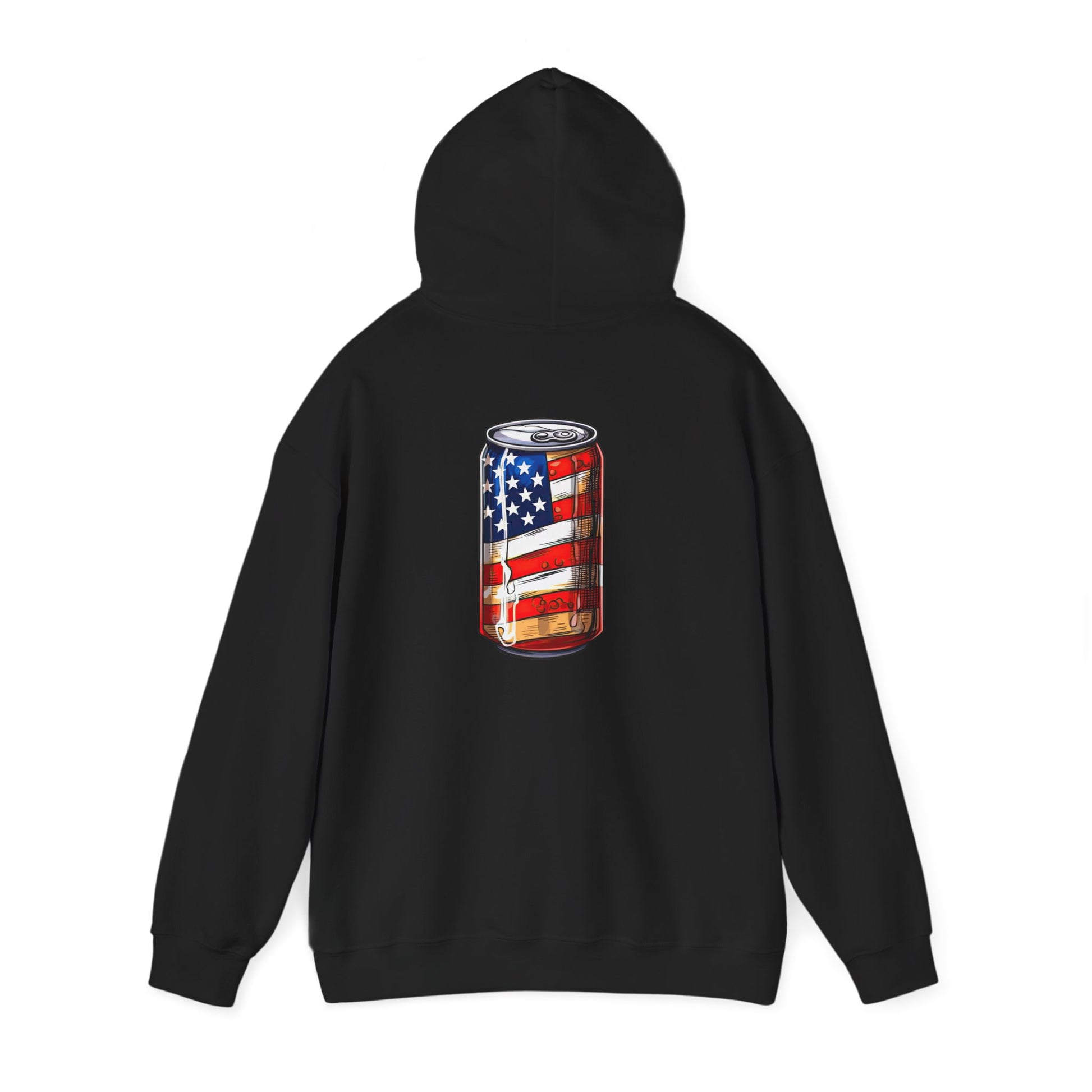 American Flag Soda Can Hoodie — Patriotic Vintage Beverage Graphic Sweatshirt