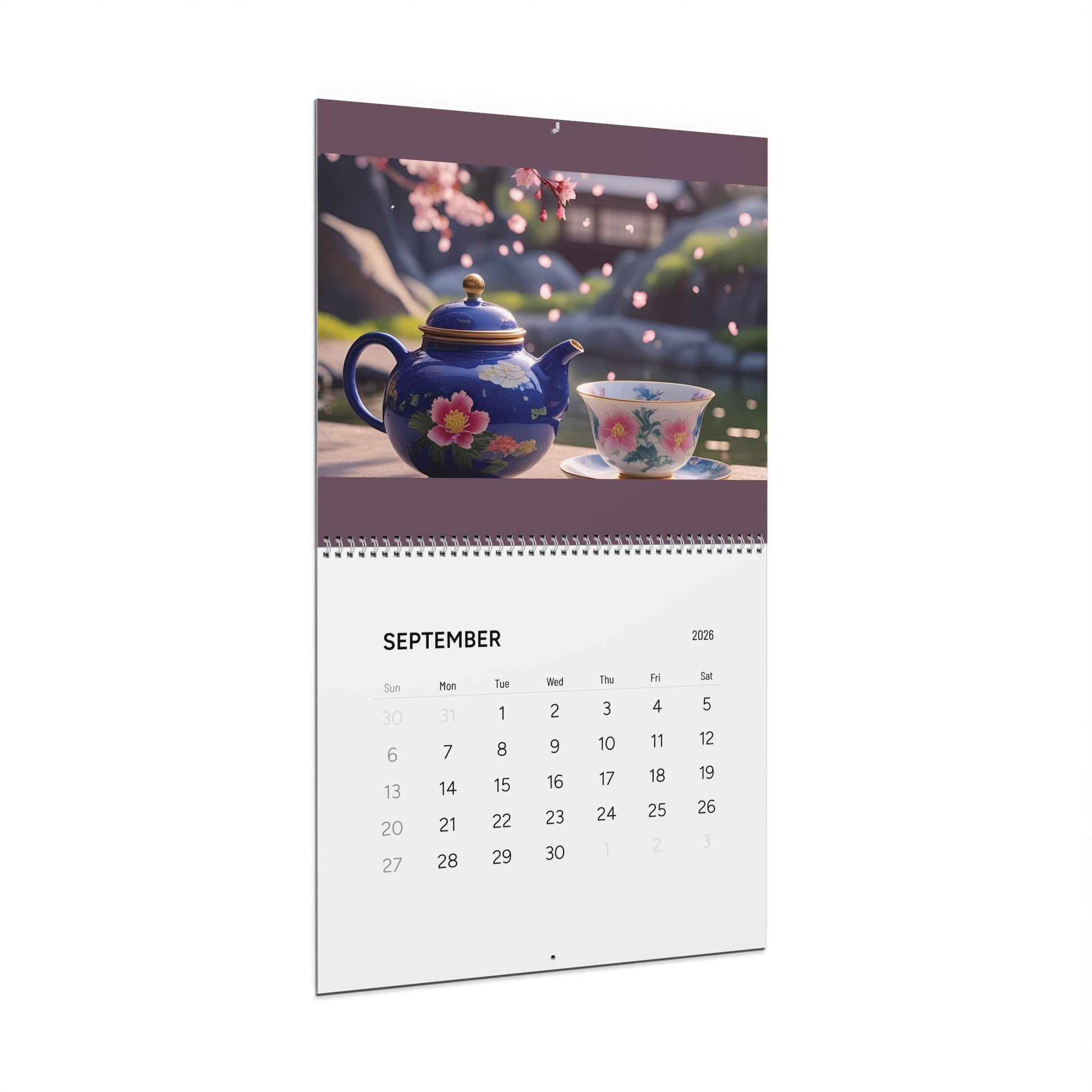 Floral Teapot Wall Calendar 2026 - Monthly Planner with Elegant Artwork