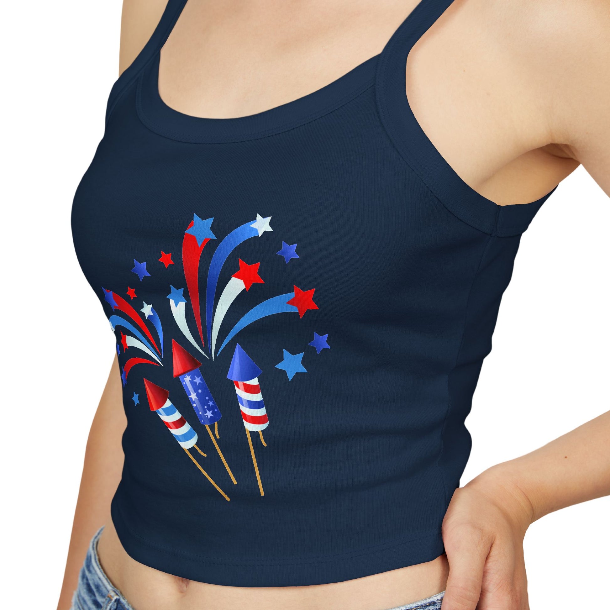 Patriotic Fireworks Tank Top — Red, White & Blue Rocket Sparkle