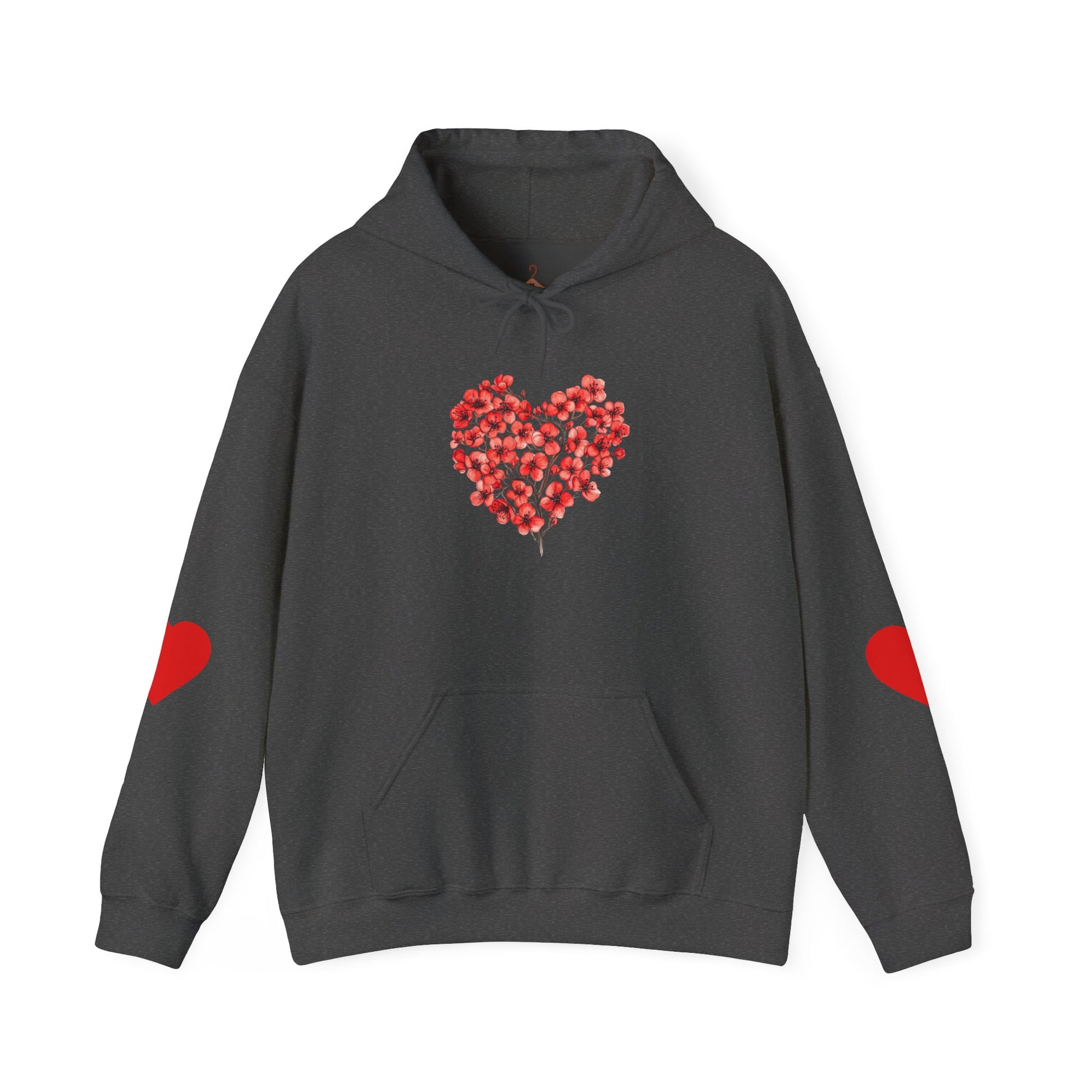 Heart Bouquet Hoodie — Floral Heart Pullover with Elbow Hearts