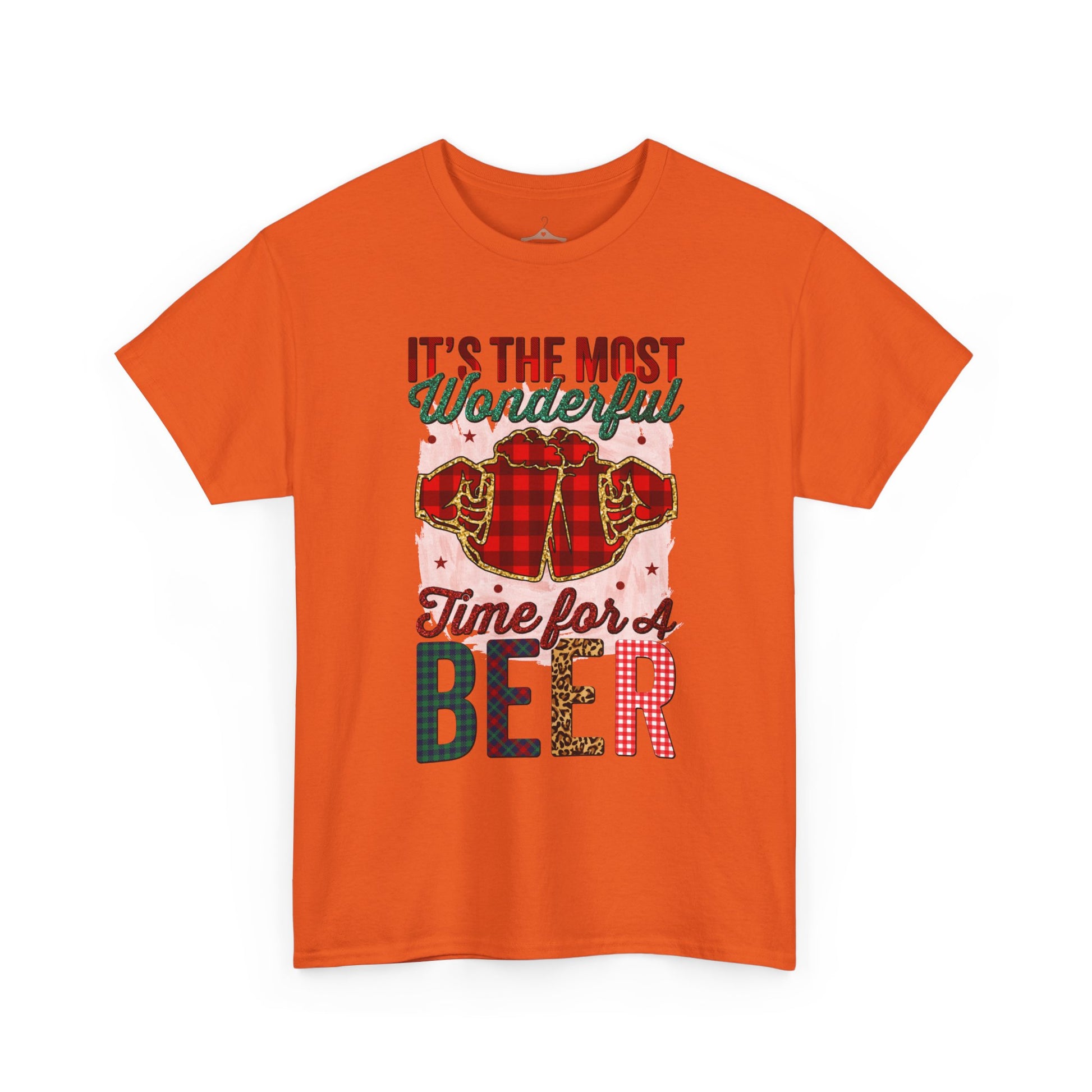 Holiday Beer T‑Shirt – "It's the Most Wonderful Time for a Beer" Plaid Santa Tee