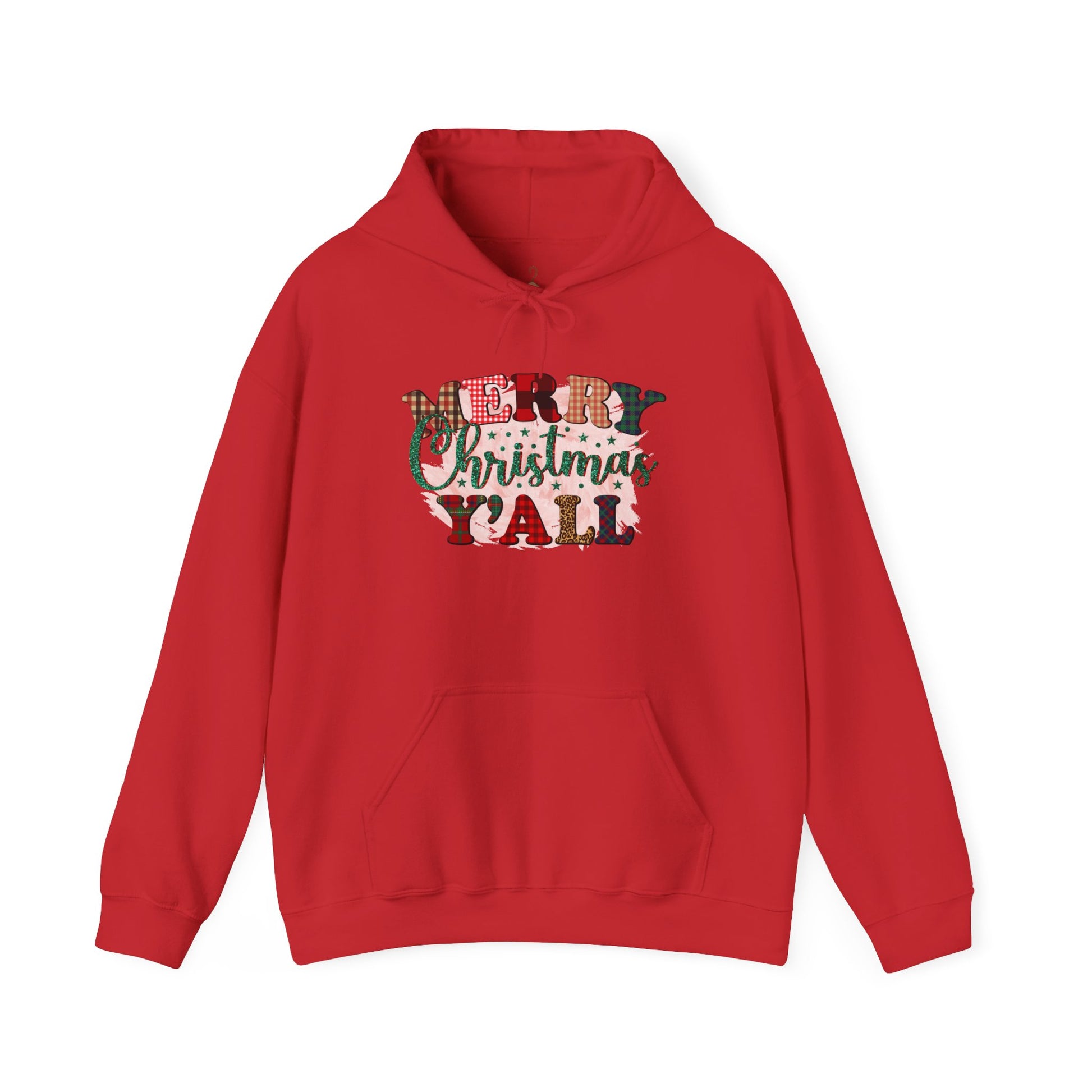 Merry Christmas Y'all Hoodie – Plaid Holiday Graphic Hooded Sweatshirt