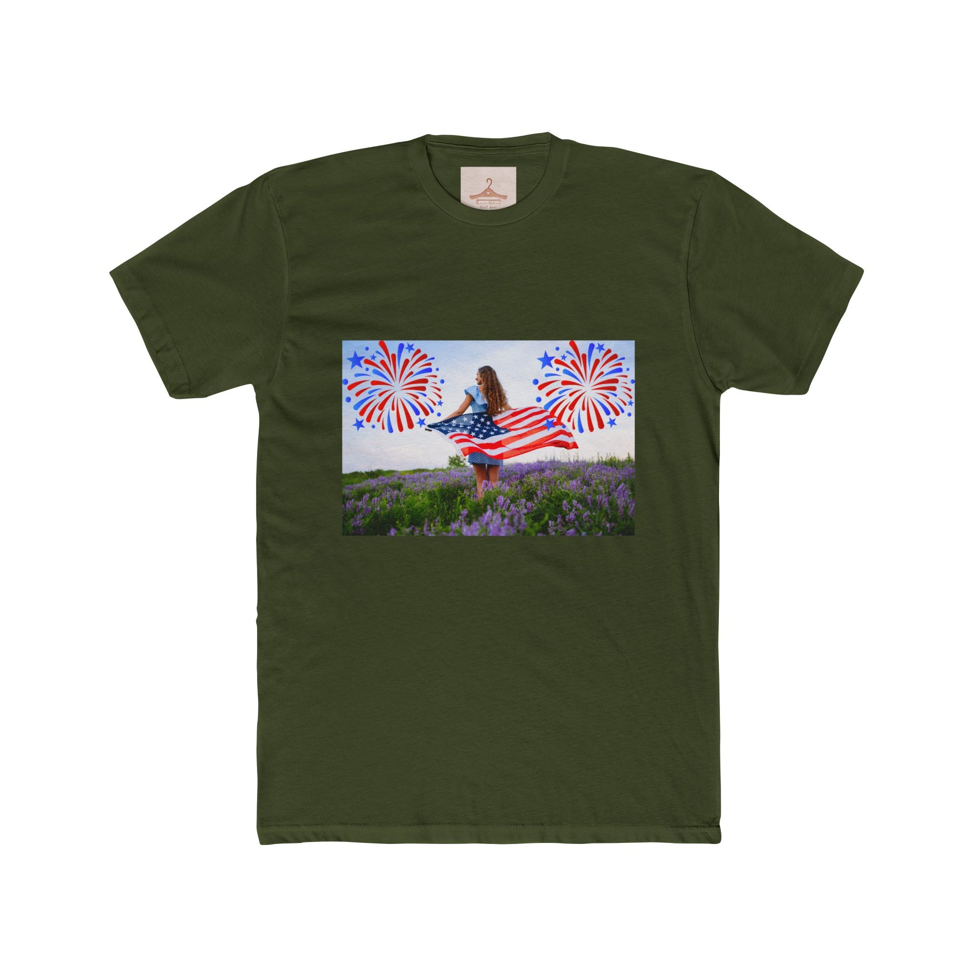 American Flag Fireworks Tee — Patriotic 4th of July Cotton Crew Shirt