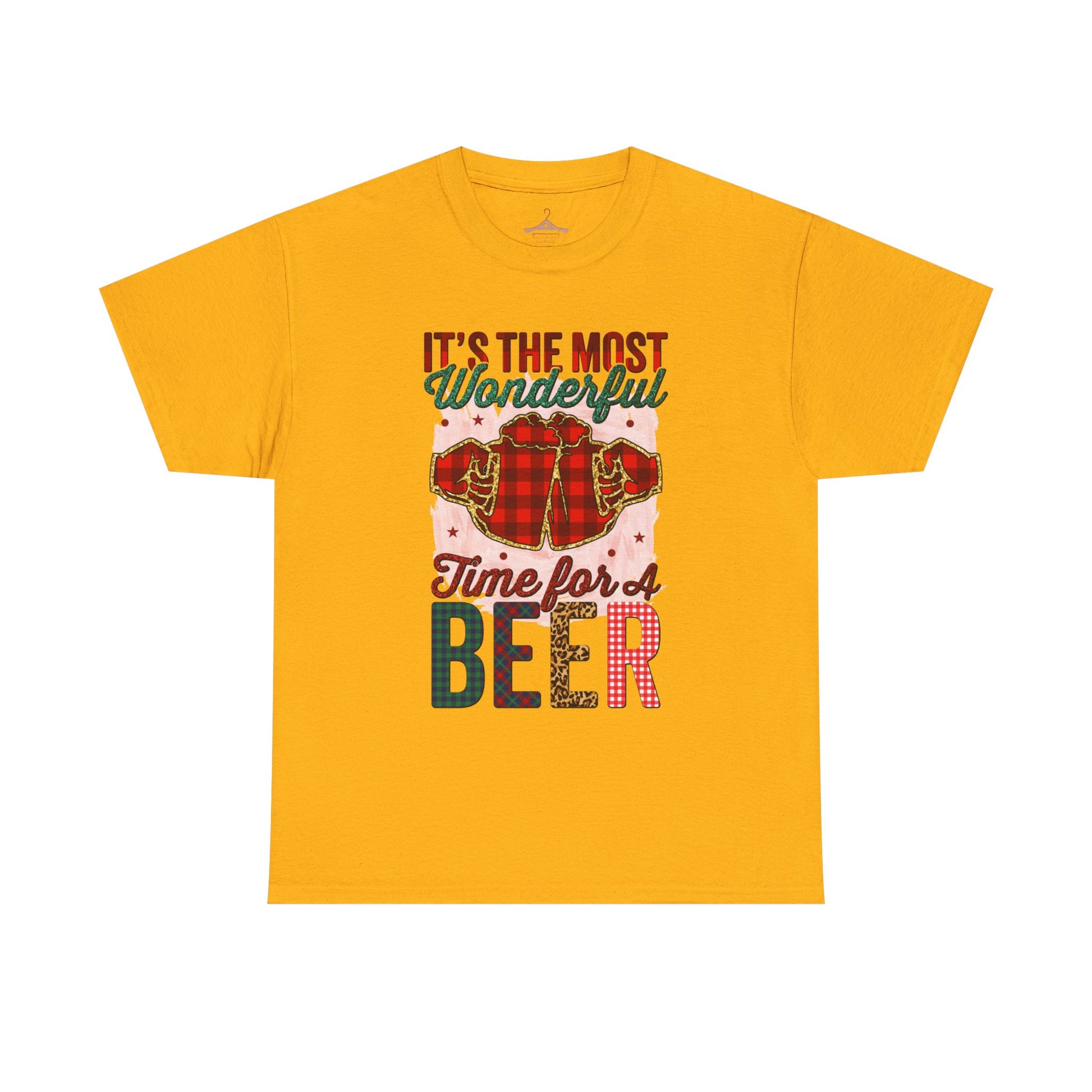 Holiday Beer T‑Shirt – "It's the Most Wonderful Time for a Beer" Plaid Santa Tee