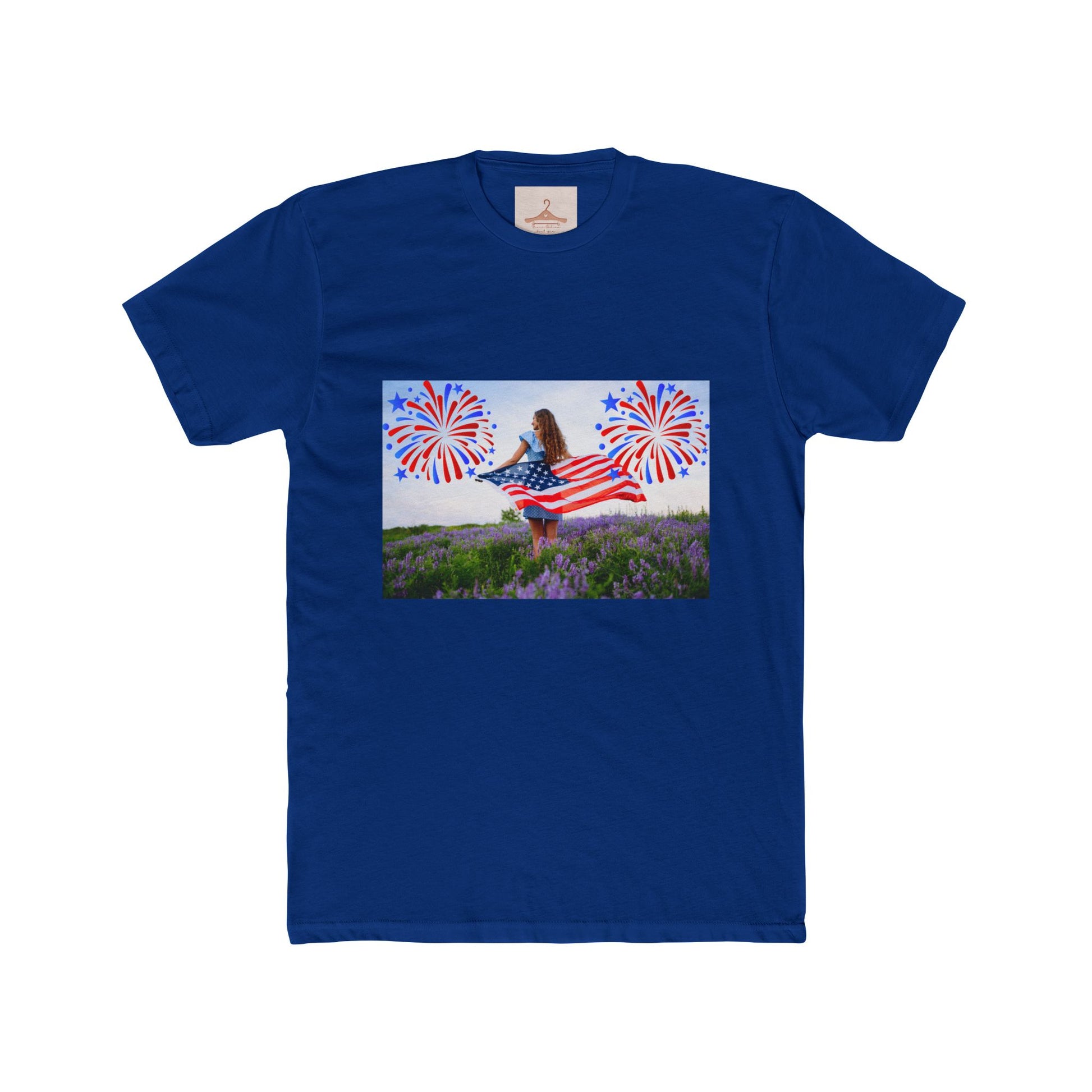 American Flag Fireworks Tee — Patriotic 4th of July Cotton Crew Shirt