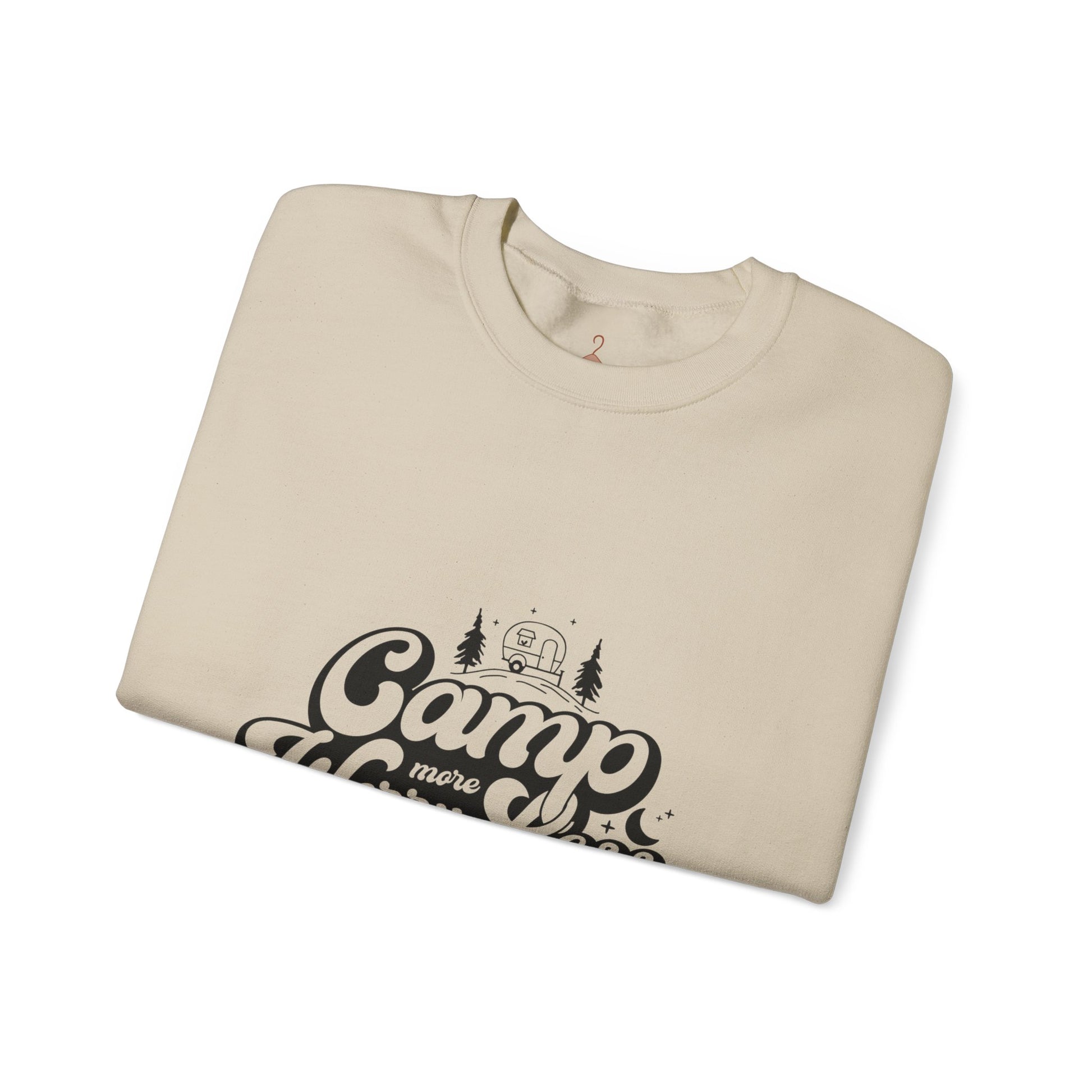 Camp More Worry Less Sweatshirt — Retro Camping Crewneck