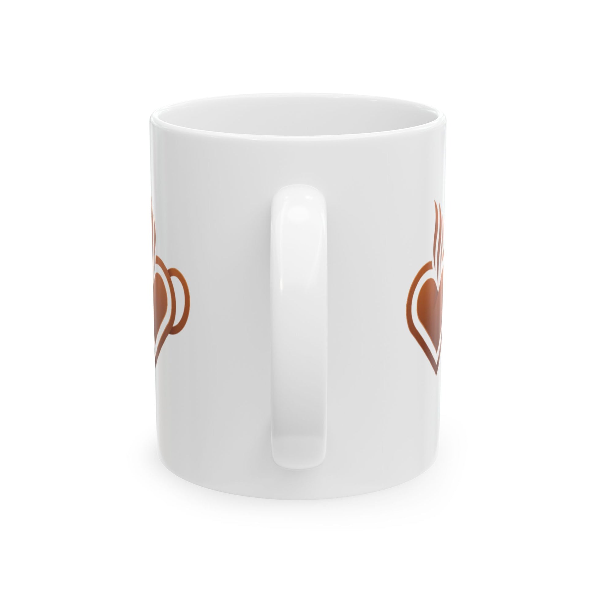 Coffee Heart Ceramic Mug — Double Brown Heart Steam Design (11oz, 15oz)
