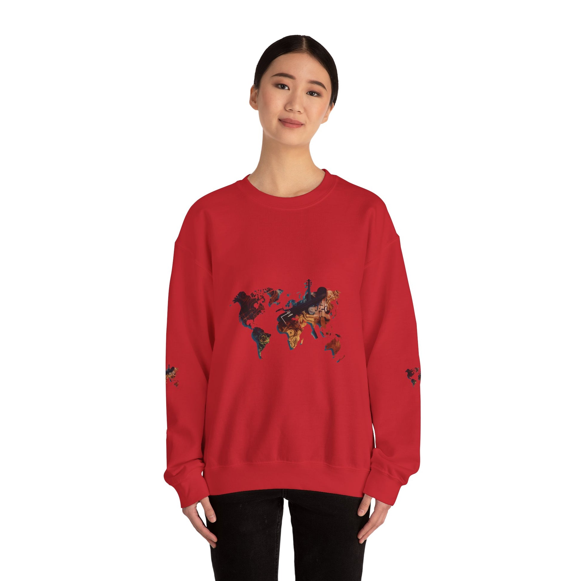 World Map Marble Crewneck Sweatshirt — Artistic Travel Map Pullover