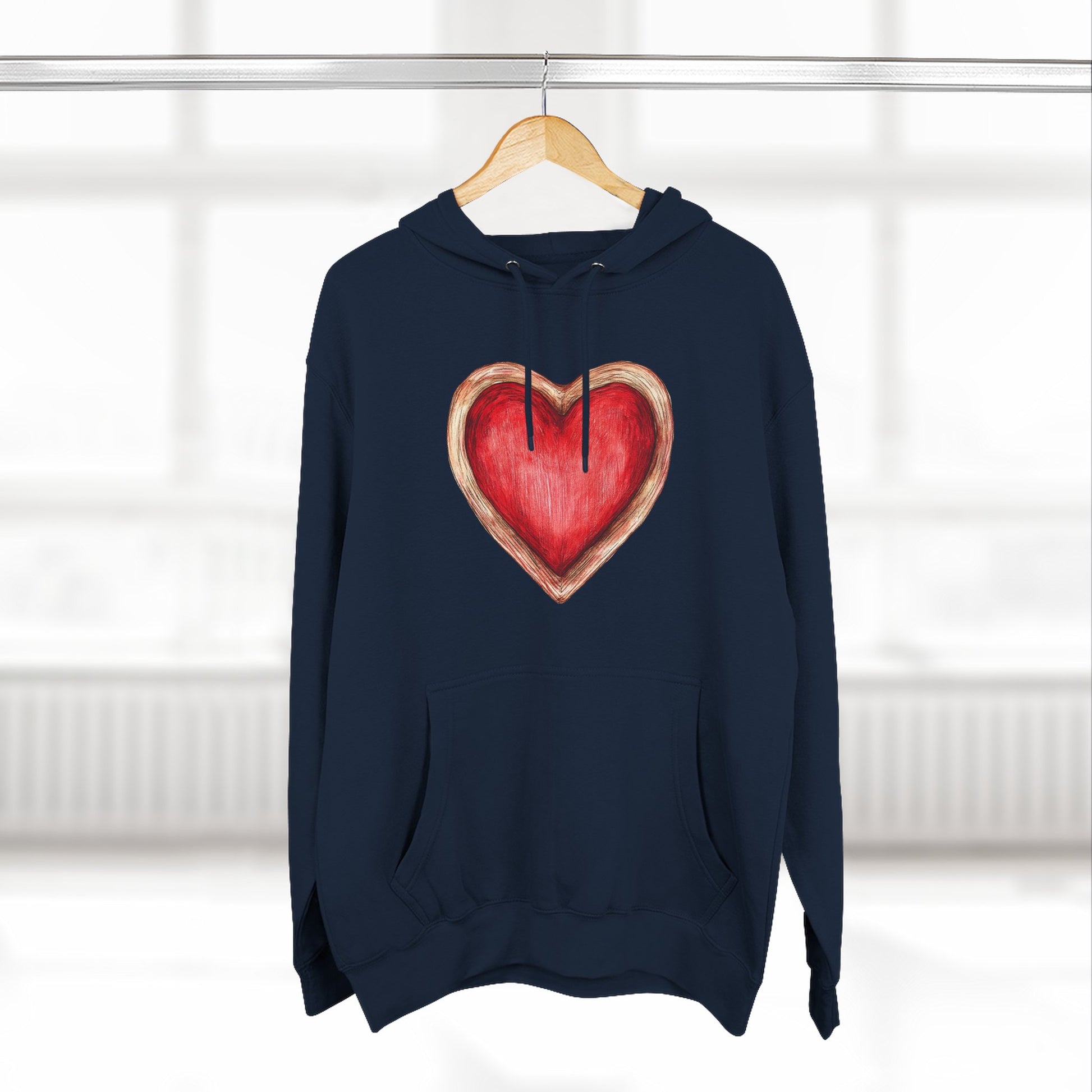 Heart Watercolor Hoodie — Hand-Painted Red Heart Pullover for Valentine's Day