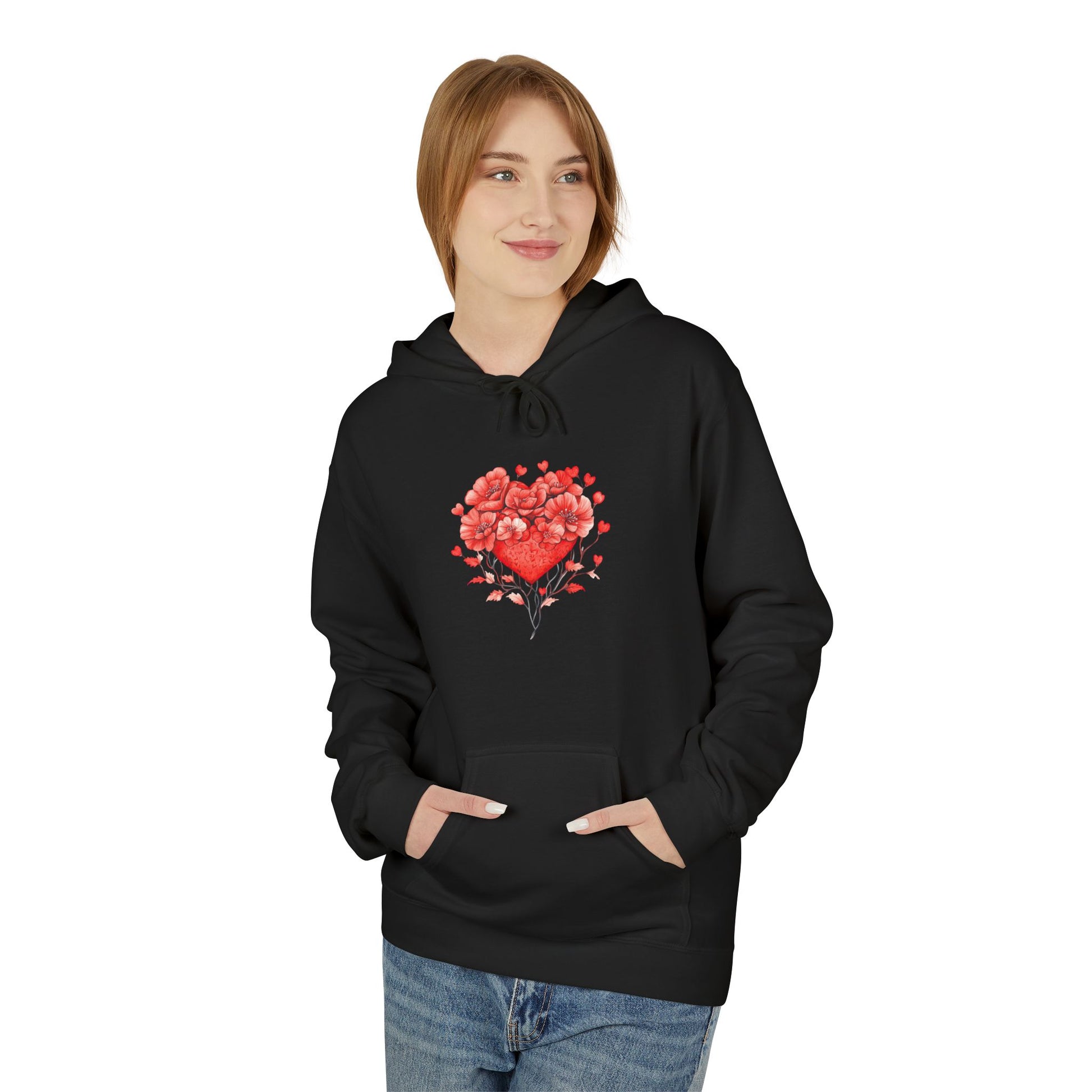 Heart of Roses Hoodie — Floral Heart Graphic Sweatshirt for Valentine's Day