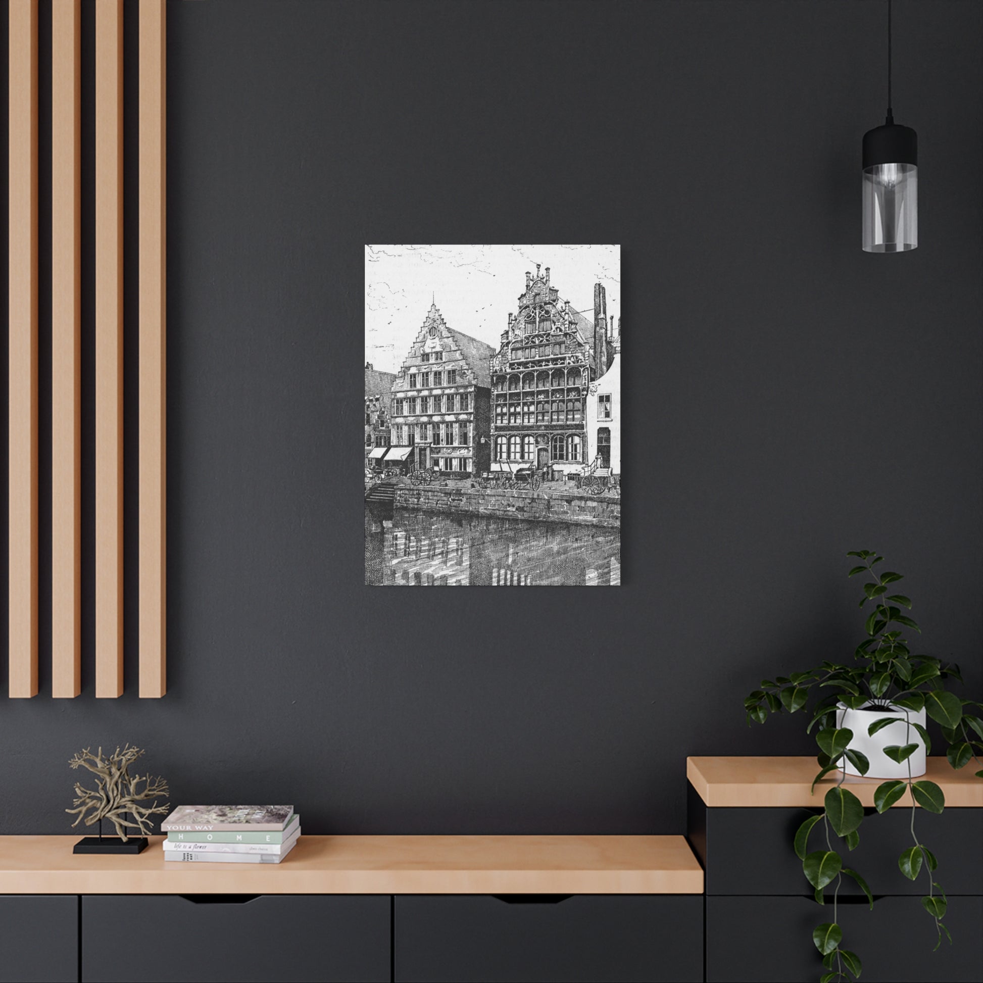 Artistic Matte Canvas Wall Art, Black and White Building Print, Home Decor