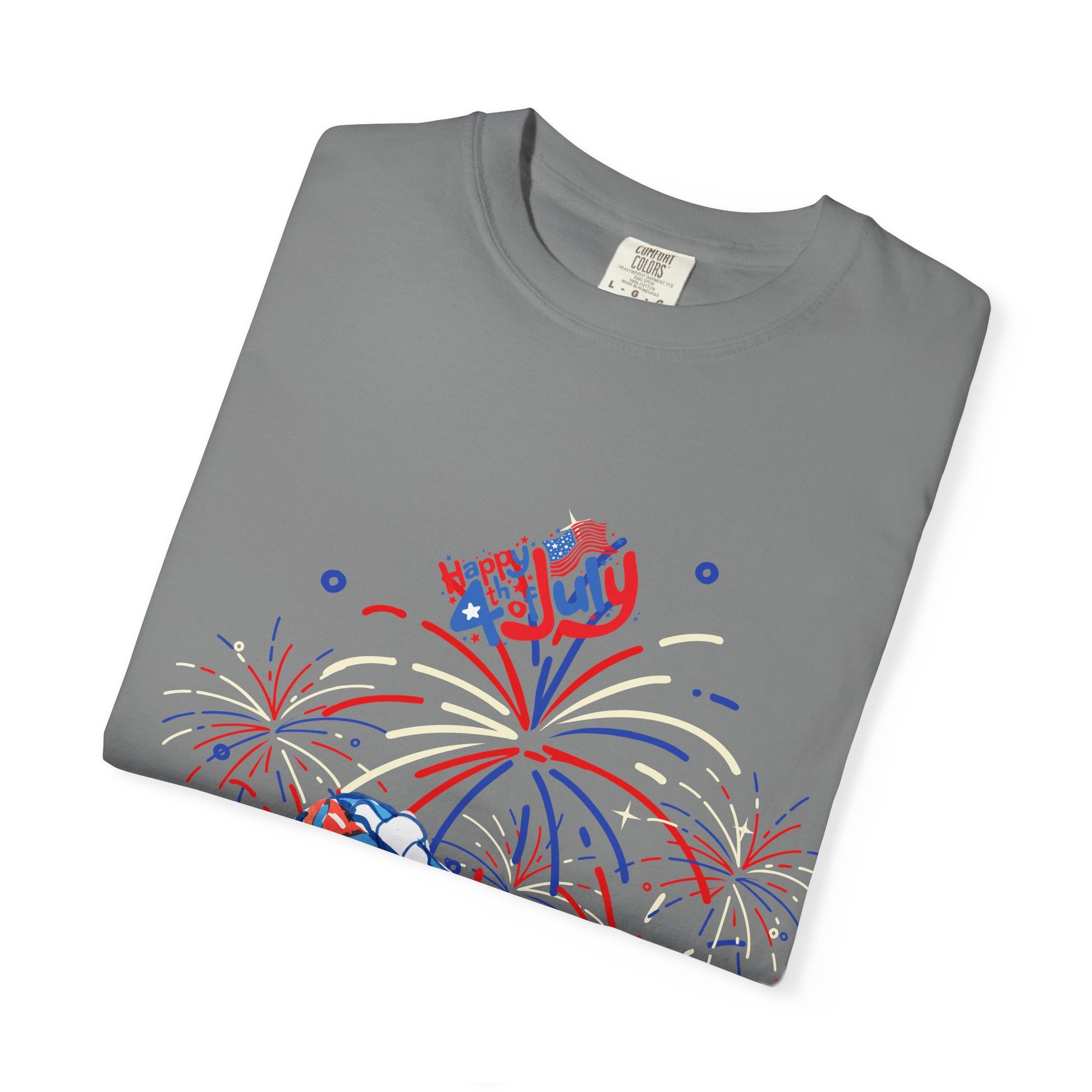 T-Shirt — Fourth of July Party Graphic Tee (Fireworks, Cupcake & Drinks)
