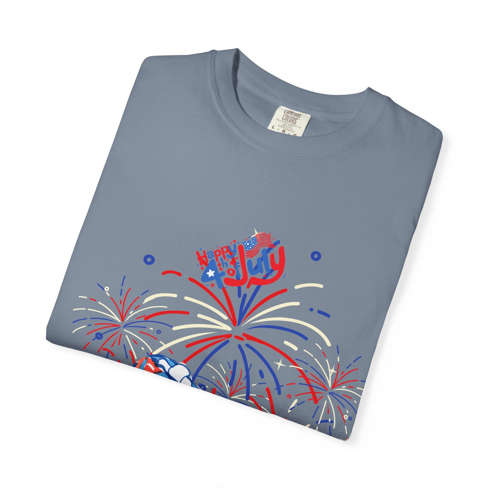 T-Shirt — Fourth of July Party Graphic Tee (Fireworks, Cupcake & Drinks)