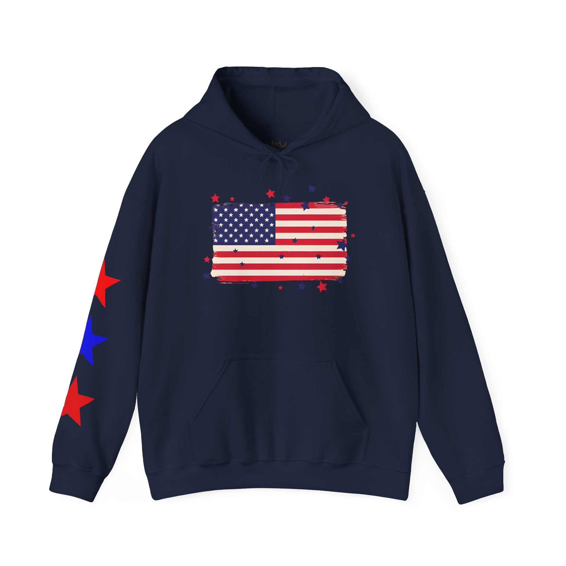 Patriotic Hooded Sweatshirt with Flag and Stars