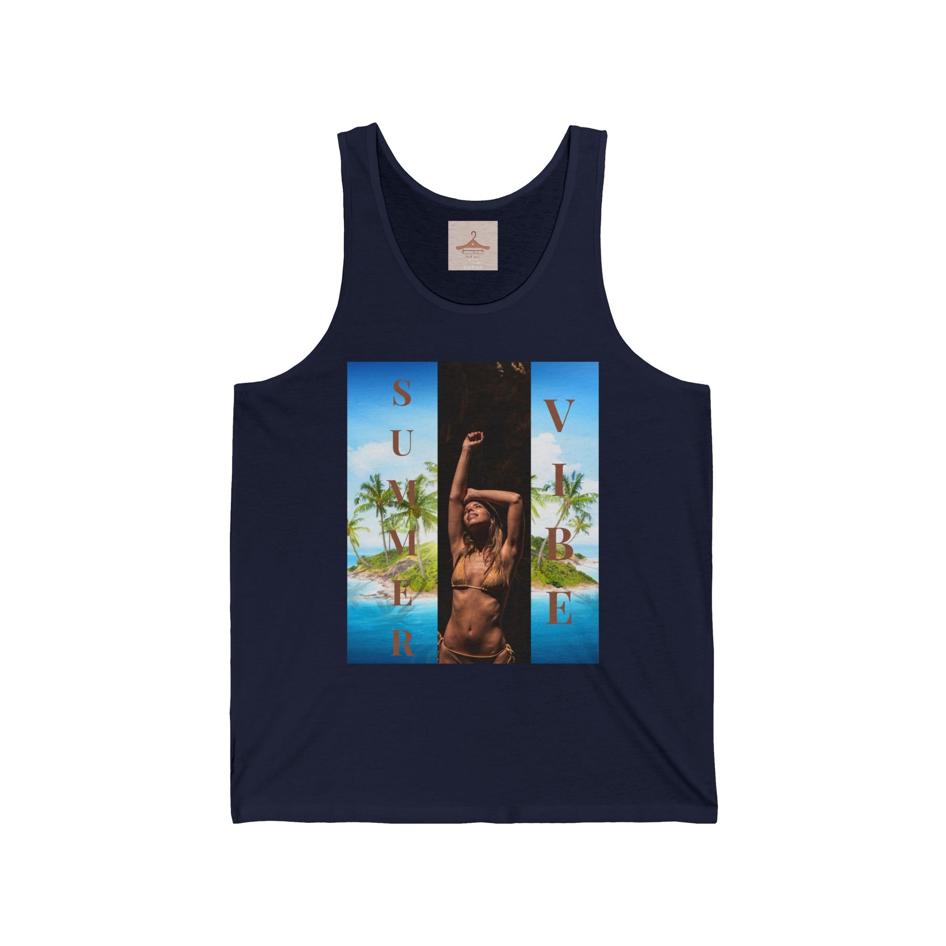 Summer Vibe Tank Top — Tropical Sunset Graphic Tank with 'SUMMER' Text