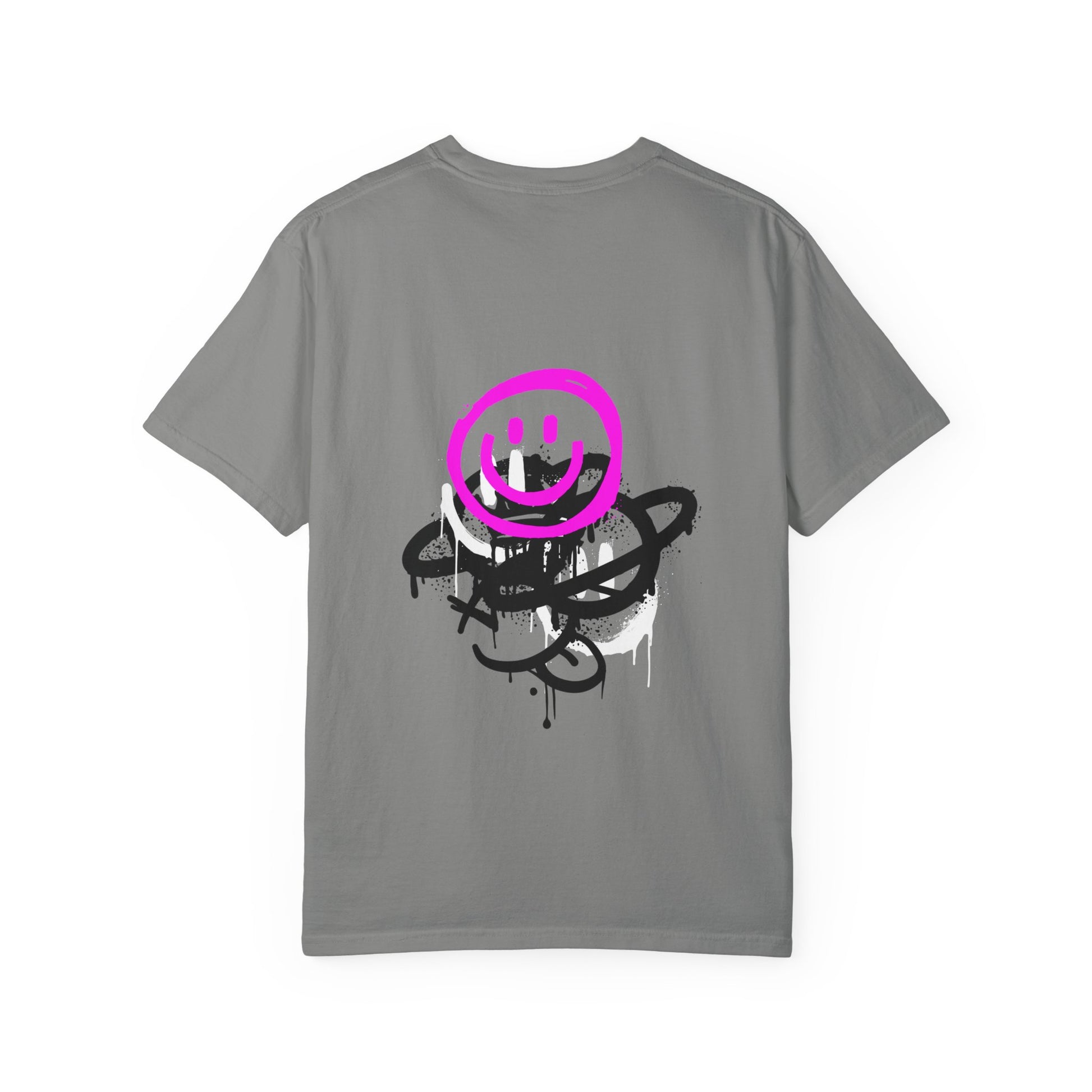 Smiley Graffiti T-Shirt — Neon Pink Drip Streetwear Tee