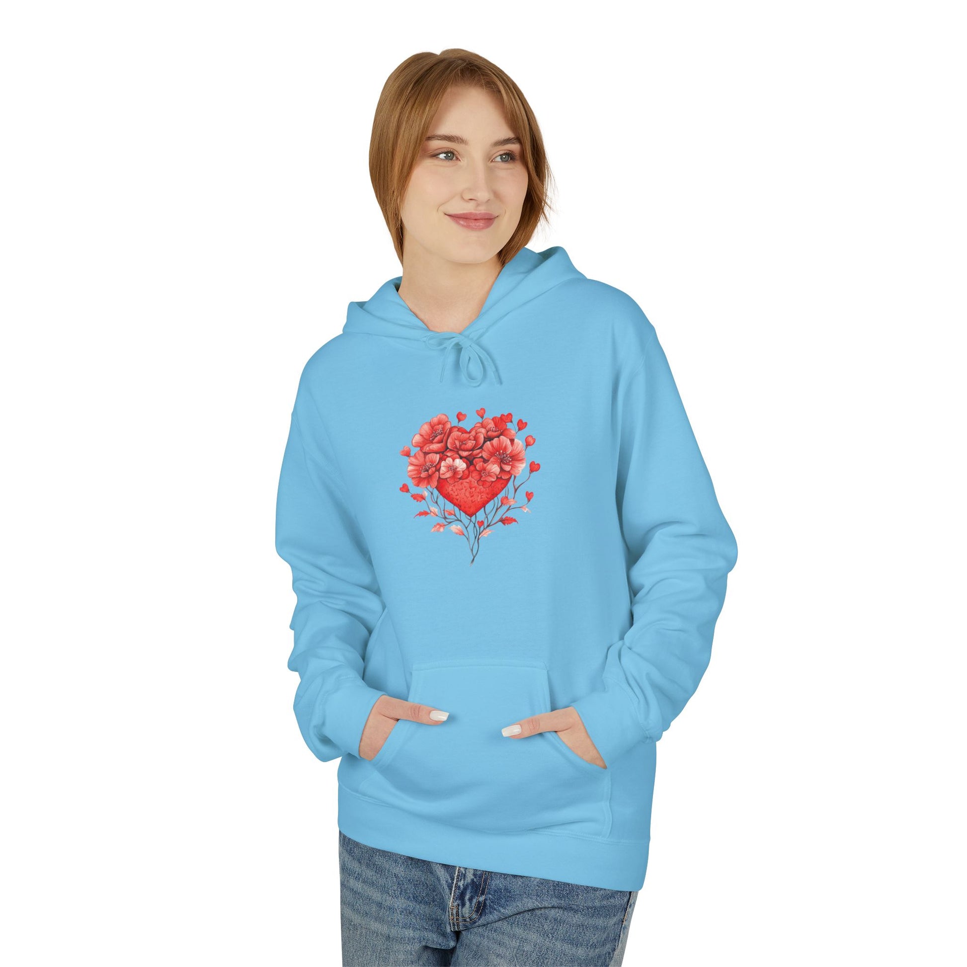 Heart of Roses Hoodie — Floral Heart Graphic Sweatshirt for Valentine's Day