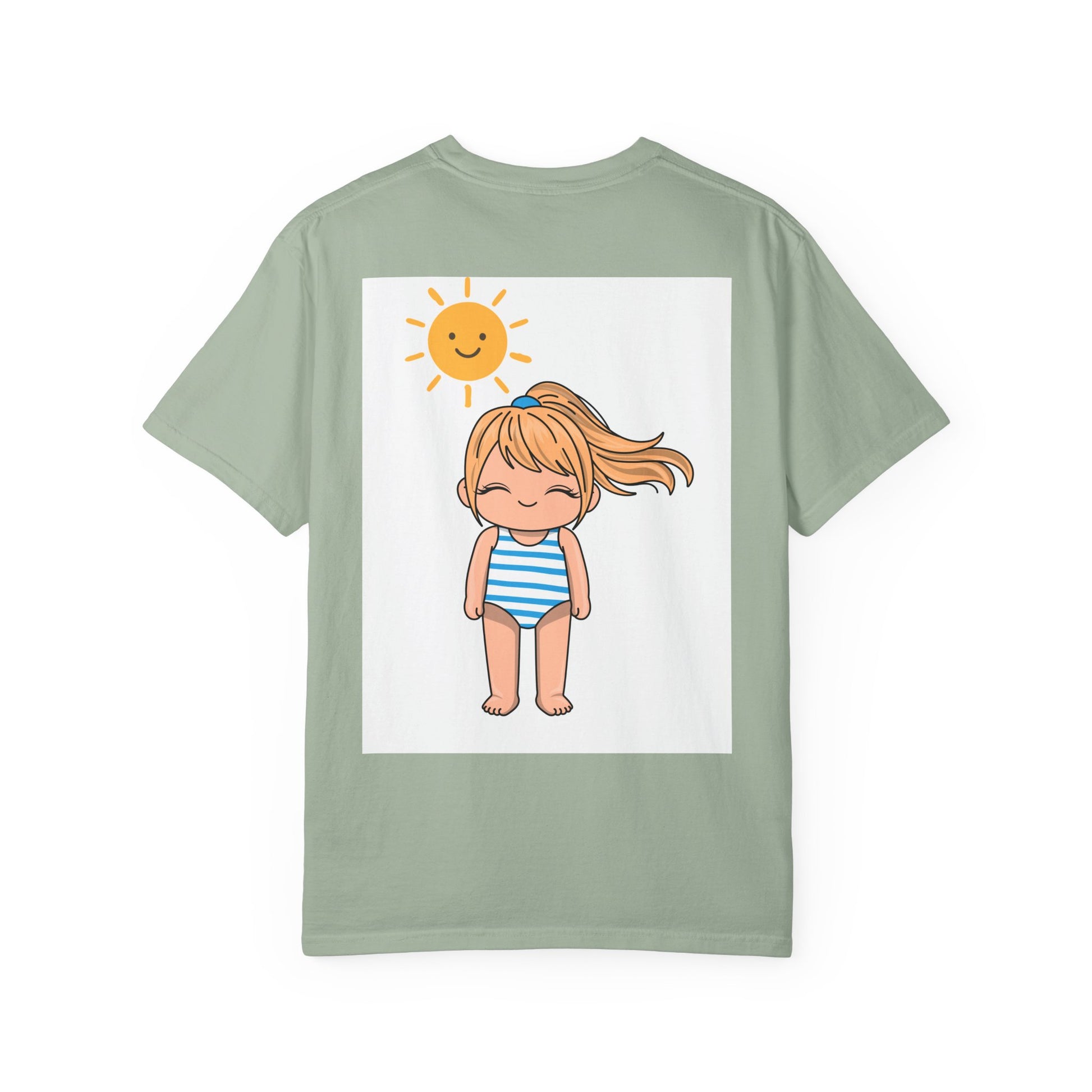 Cute Girl in Swimsuit T-Shirt — Sunny Beach Cartoon Tee