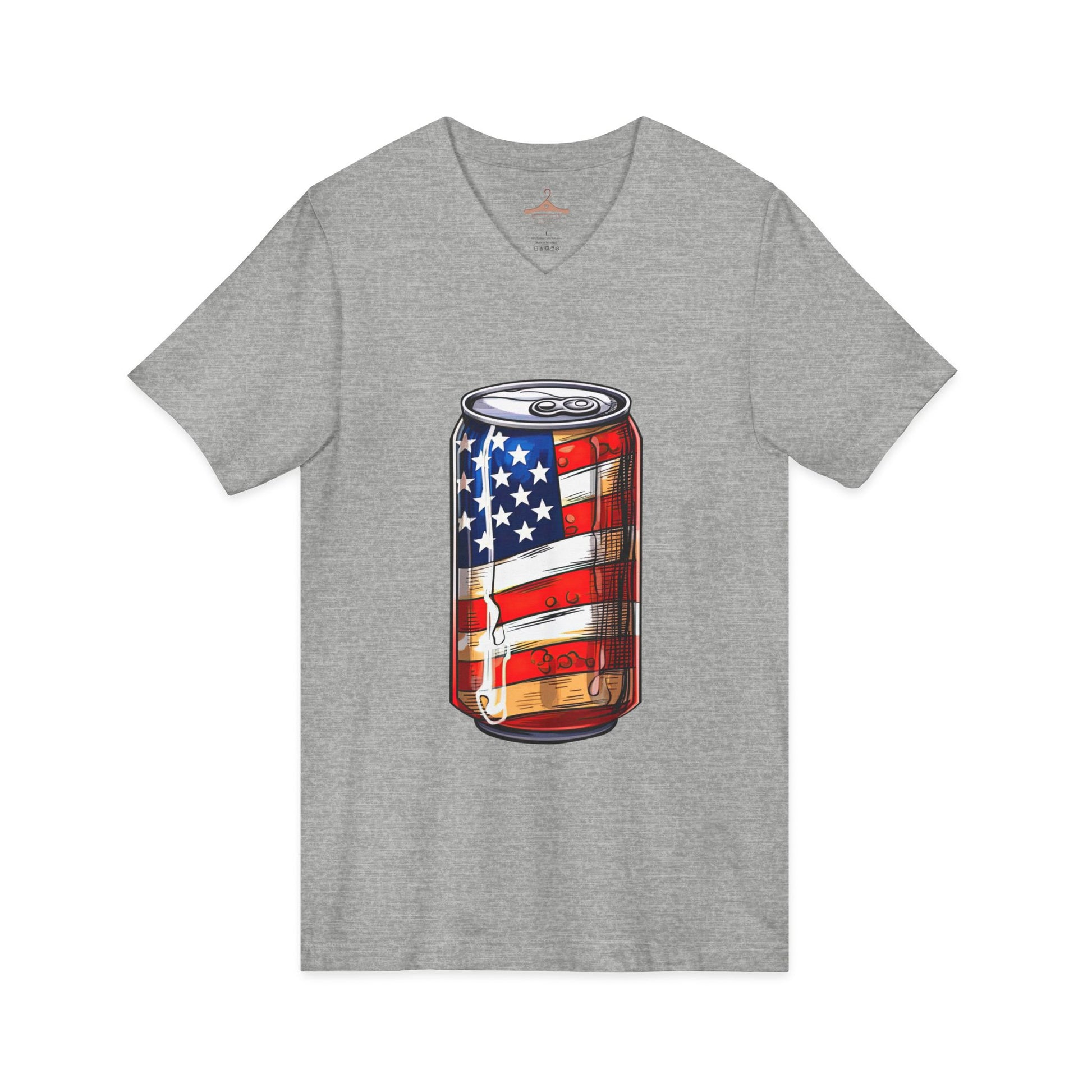 Patriotic Soda Can V-Neck Tee — American Flag Drink Can Graphic Tee