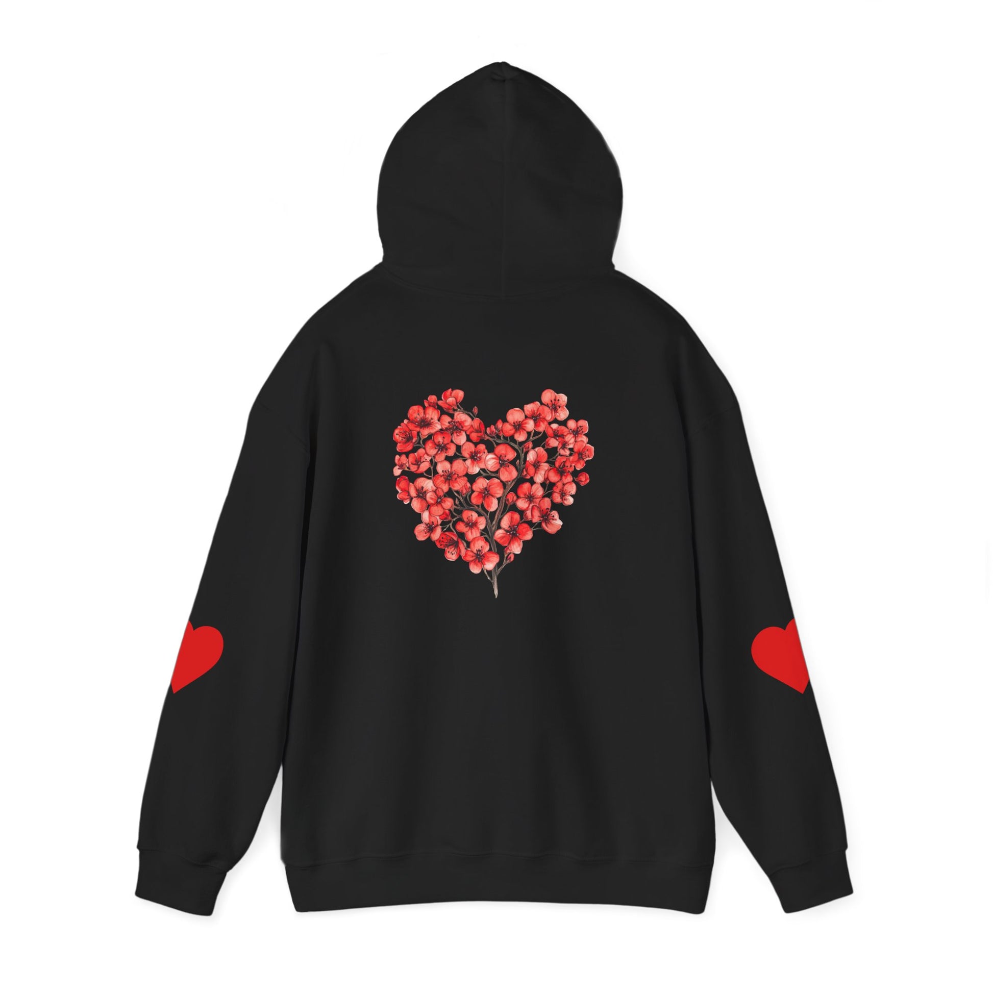 Heart Bouquet Hoodie — Floral Heart Pullover with Elbow Hearts