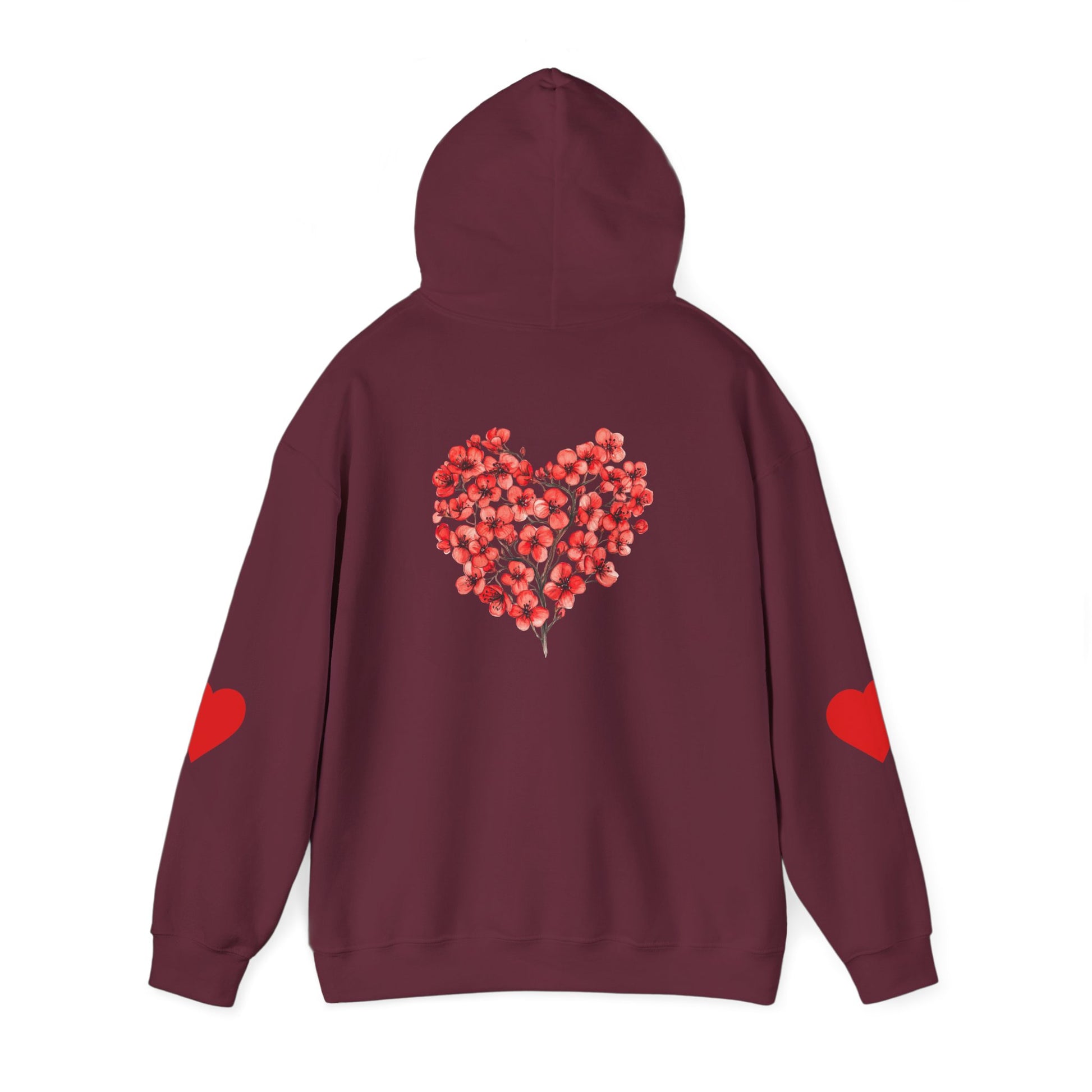 Heart Bouquet Hoodie — Floral Heart Pullover with Elbow Hearts
