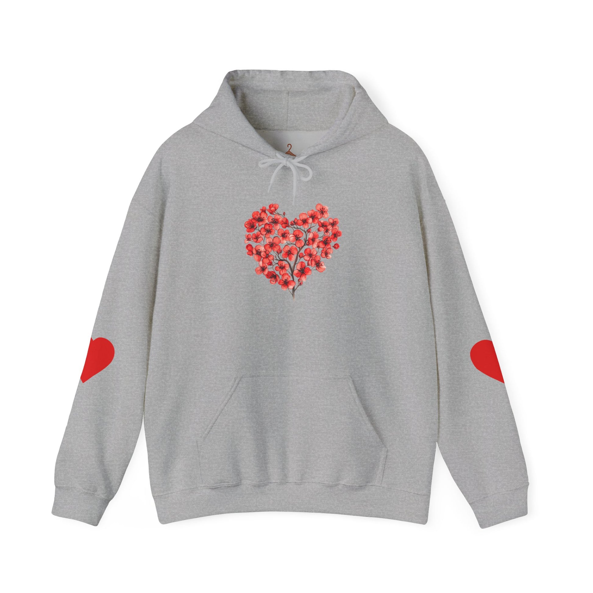 Heart Bouquet Hoodie — Floral Heart Pullover with Elbow Hearts