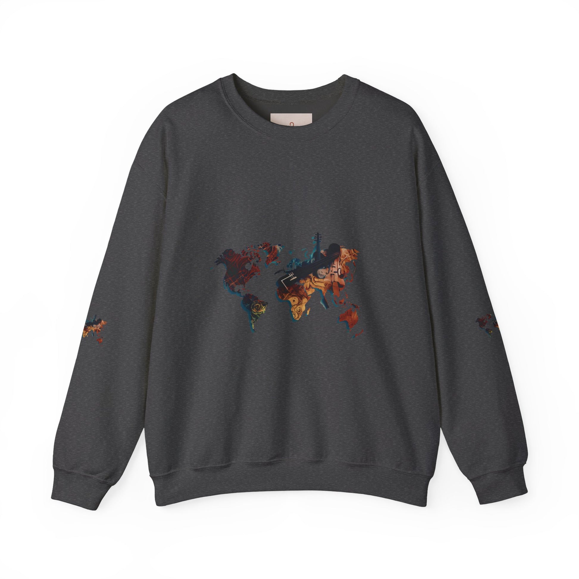 World Map Marble Crewneck Sweatshirt — Artistic Travel Map Pullover
