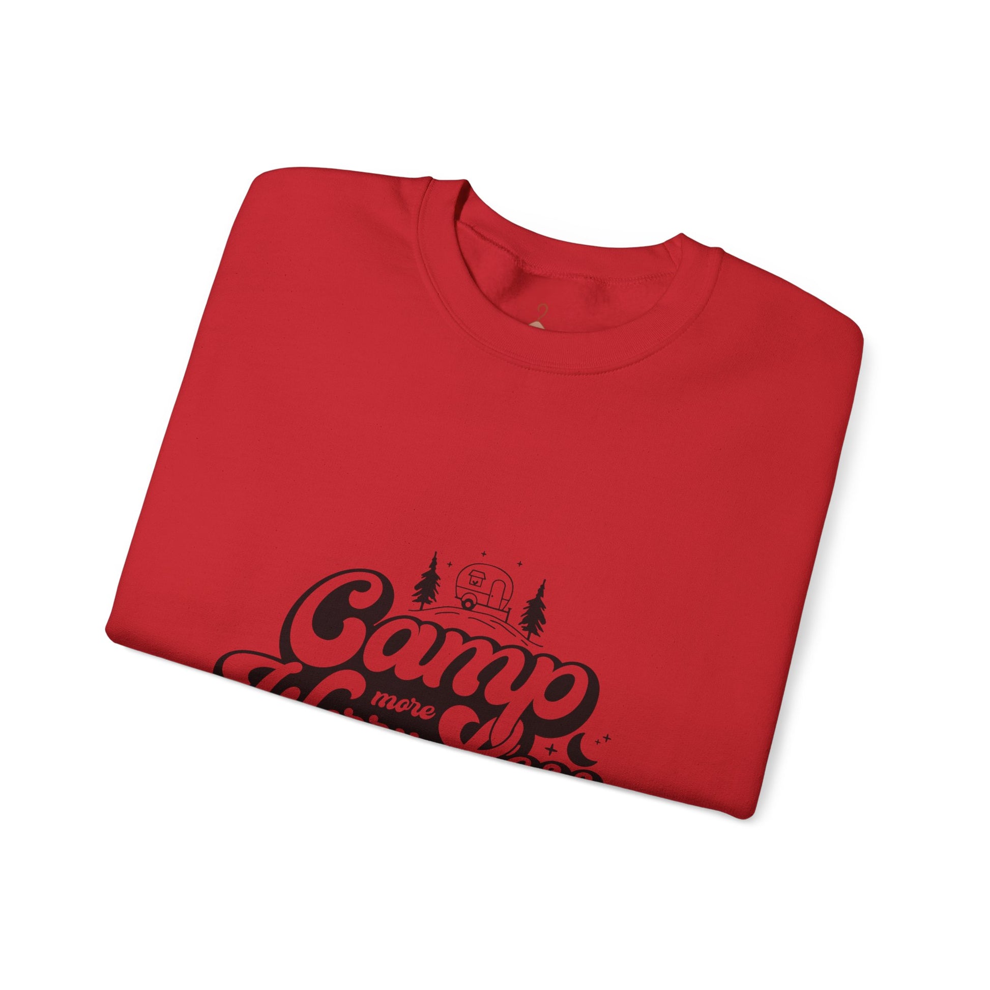 Camp More Worry Less Sweatshirt — Retro Camping Crewneck