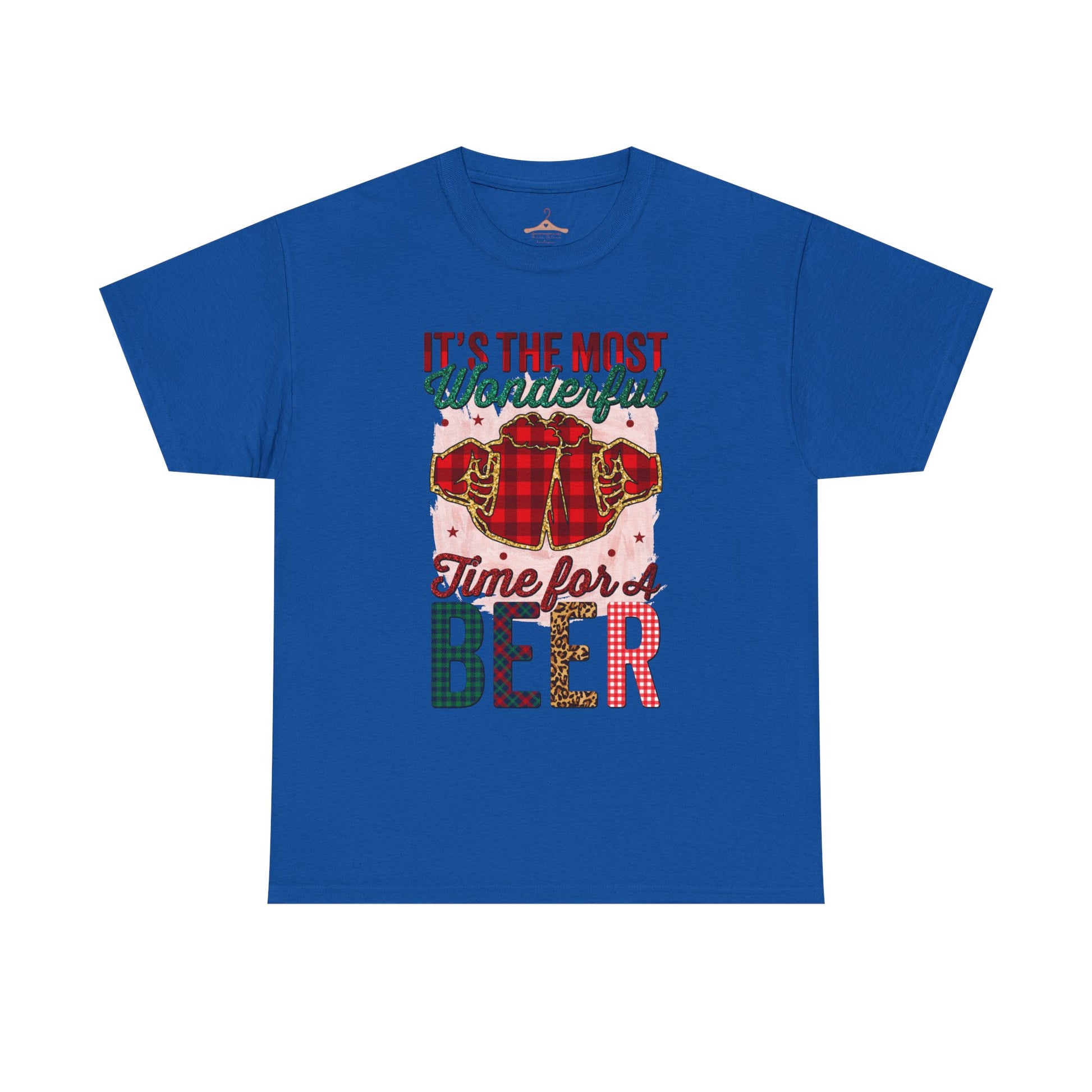 Holiday Beer T‑Shirt – "It's the Most Wonderful Time for a Beer" Plaid Santa Tee
