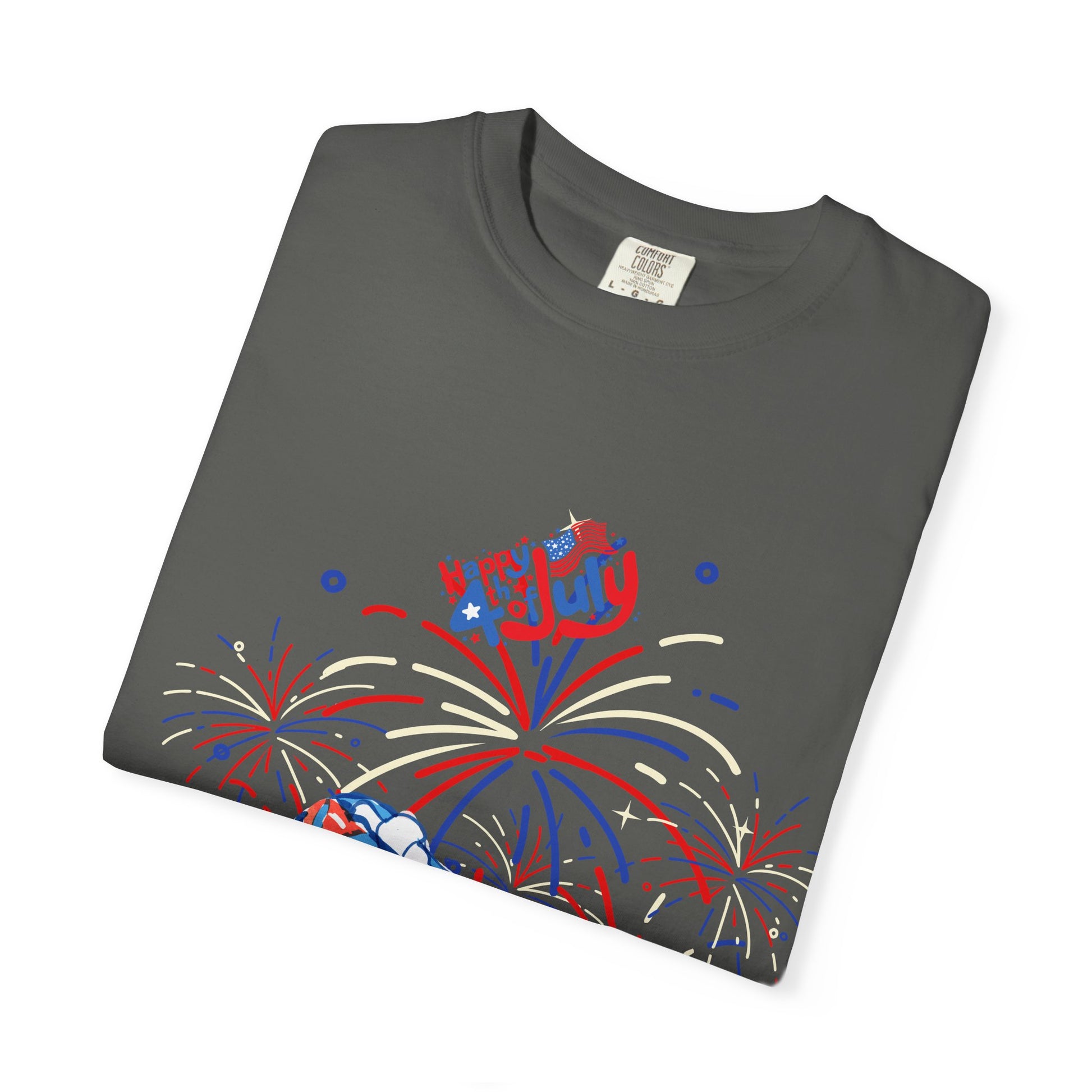T-Shirt — Fourth of July Party Graphic Tee (Fireworks, Cupcake & Drinks)