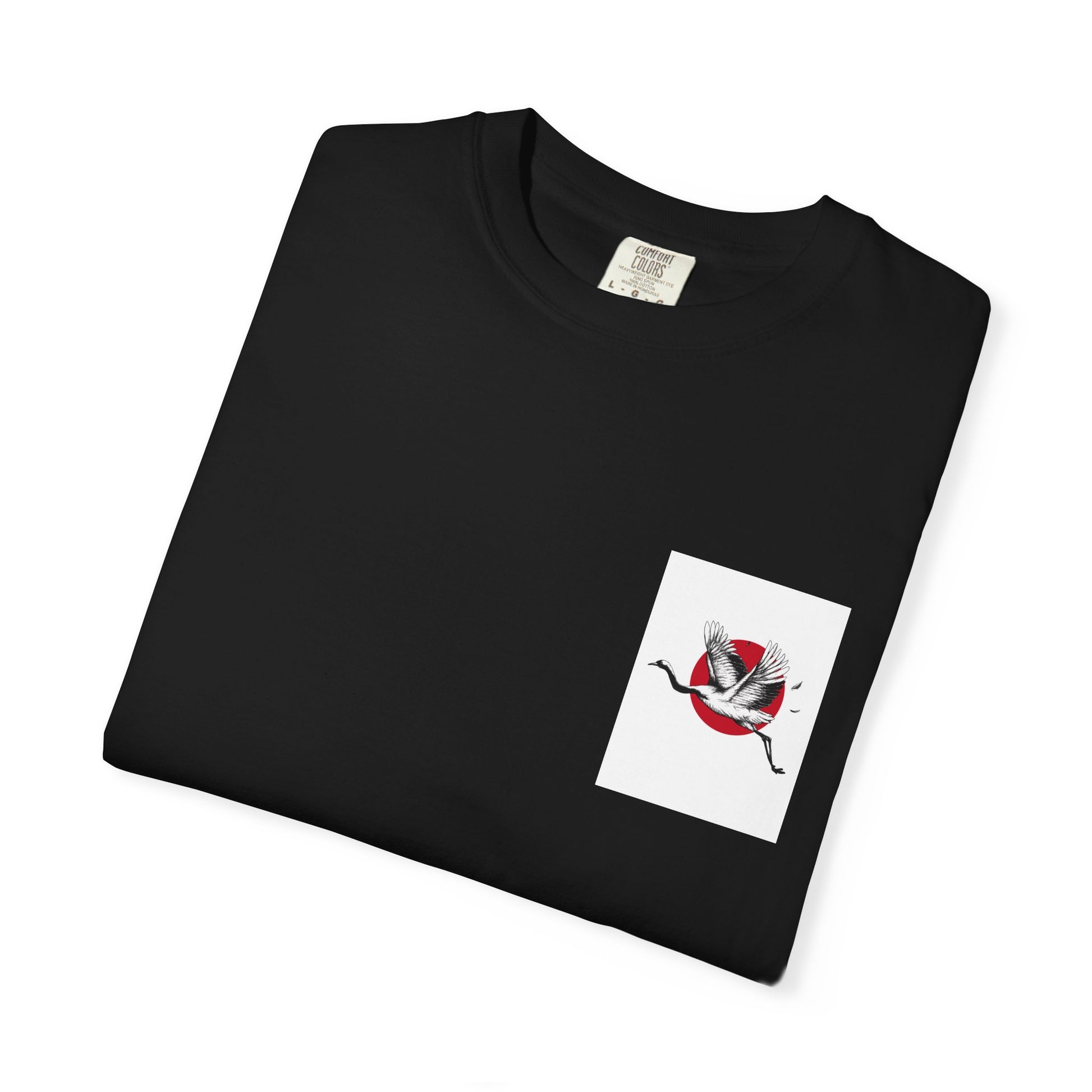 Garment-Dyed T-Shirt with Elegant Crane Print: Perfect for Casual Outings