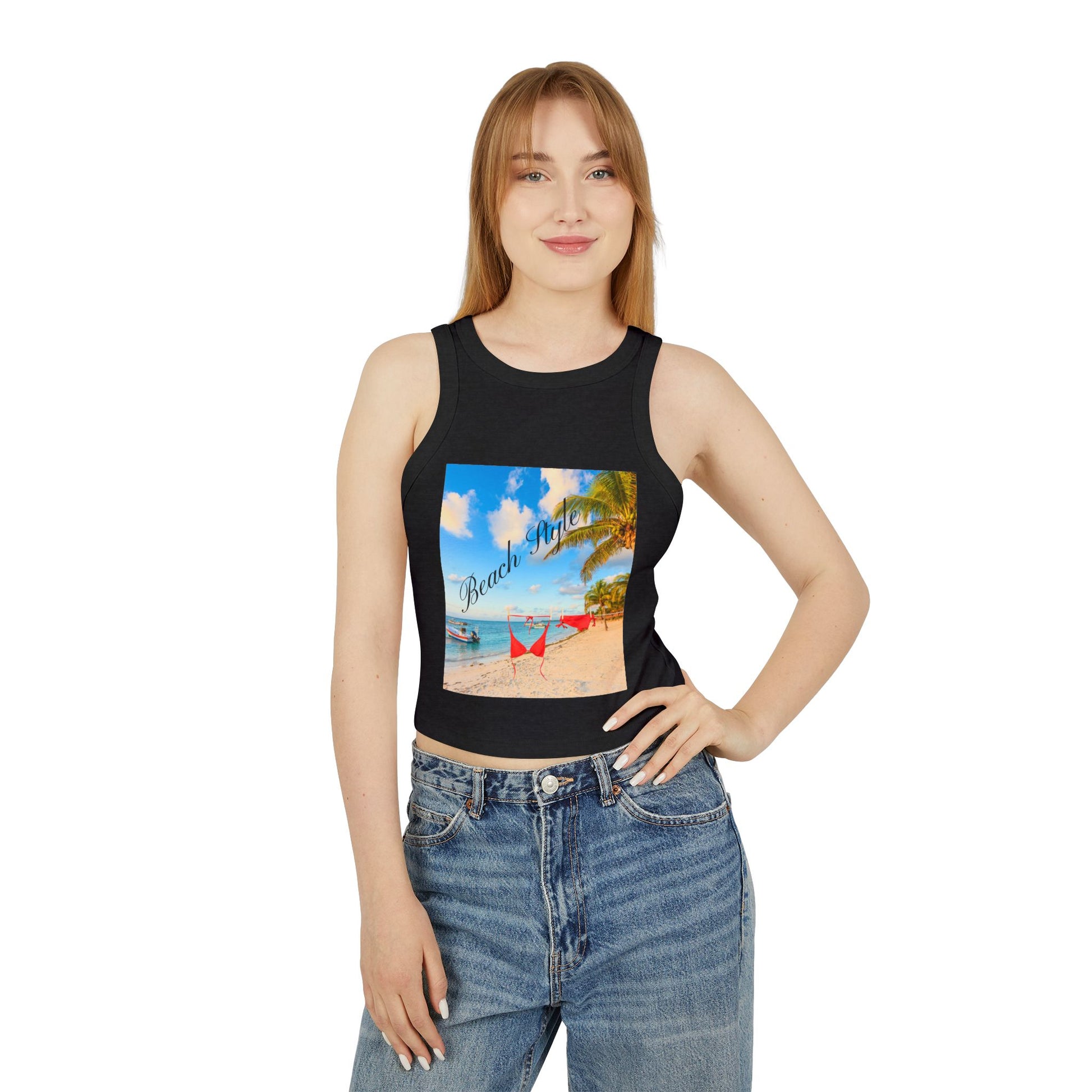 Beach Vibes Racer Tank Top — 'Beach Mode' Tropical Summer Crop