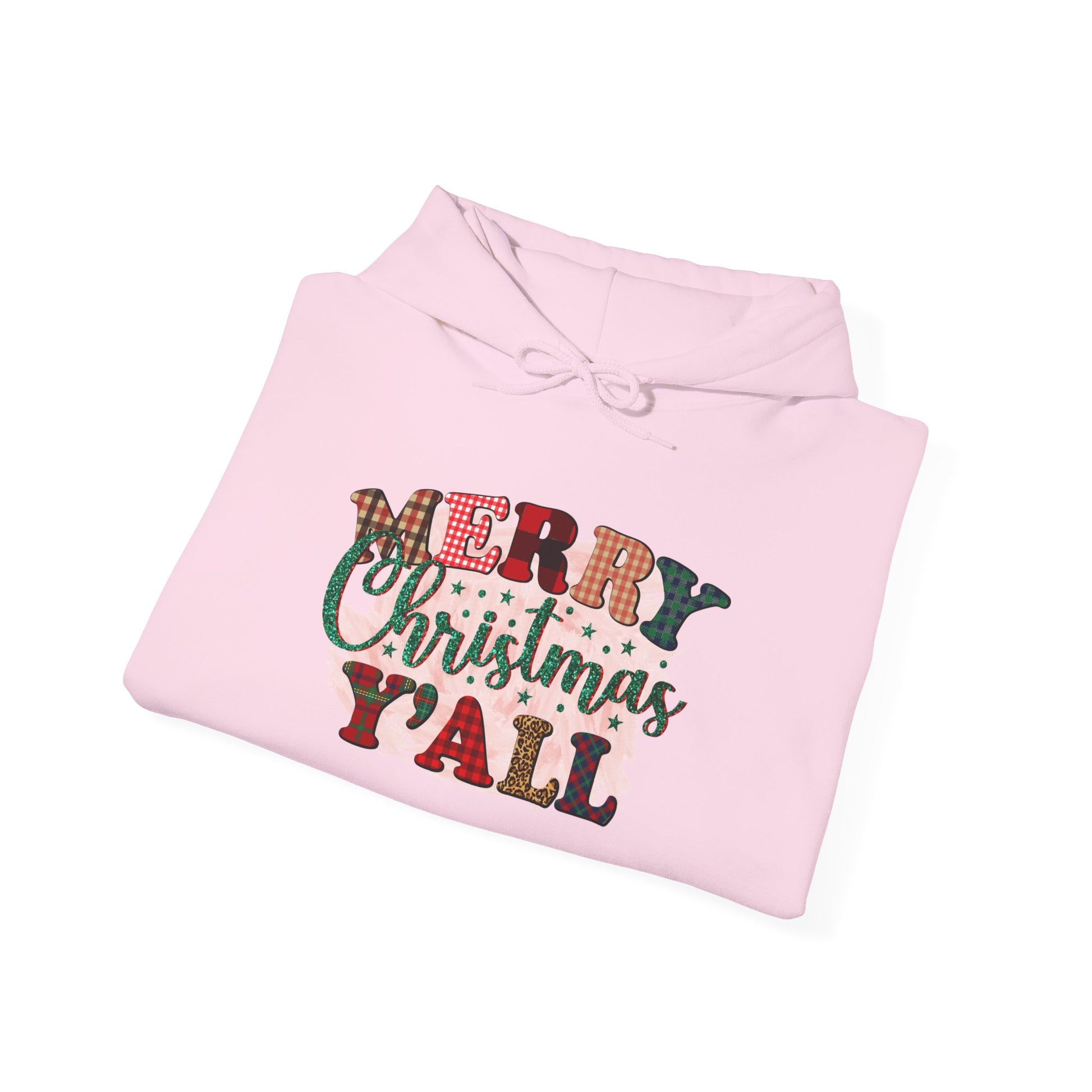 Merry Christmas Y'all Hoodie – Plaid Holiday Graphic Hooded Sweatshirt