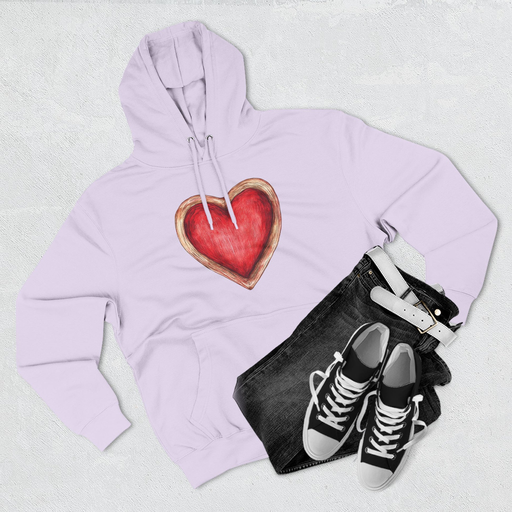 Heart Watercolor Hoodie — Hand-Painted Red Heart Pullover for Valentine's Day