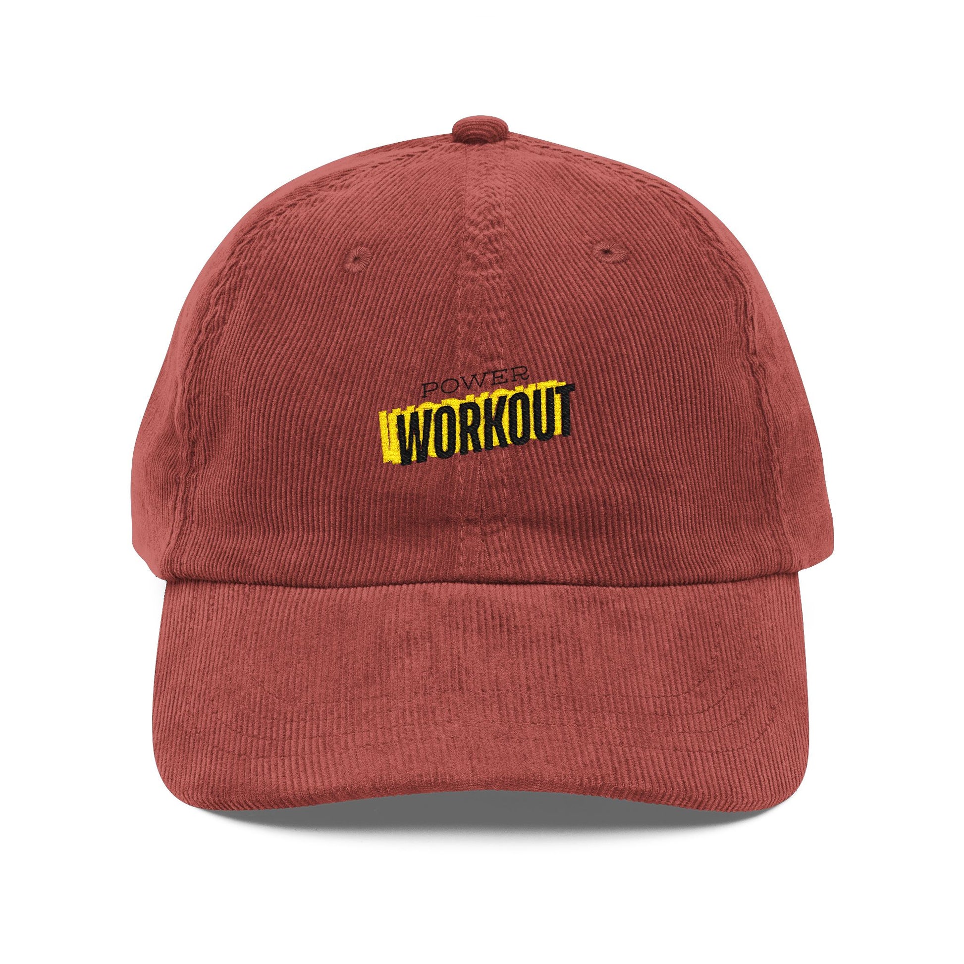 Vintage Corduroy Cap - Embroidered "WORKOUT" Logo, Retro Athletic Dad Hat
