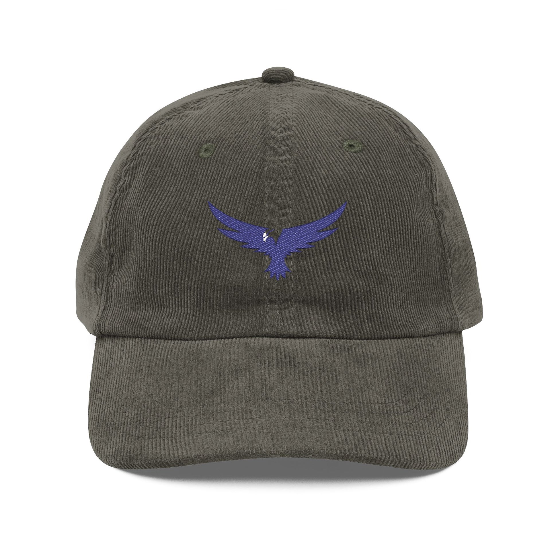 Vintage Corduroy Cap with Embroidered Blue Eagle — Retro Casual Hat