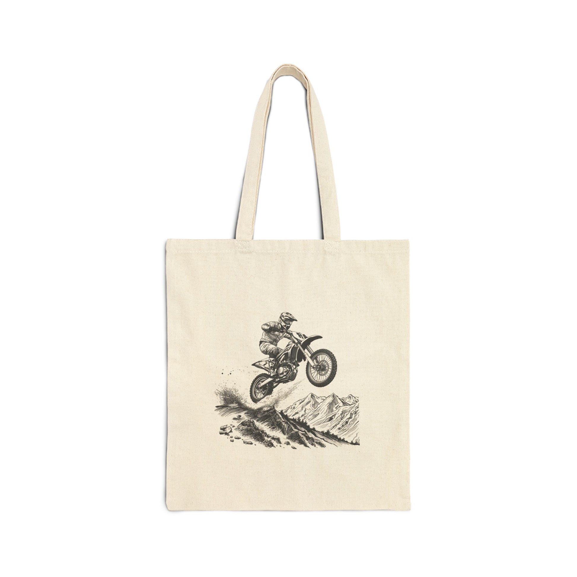 Motorcycle Jump Cotton Tote Bag — Vintage Dirt Bike Mountain Rider Tote
