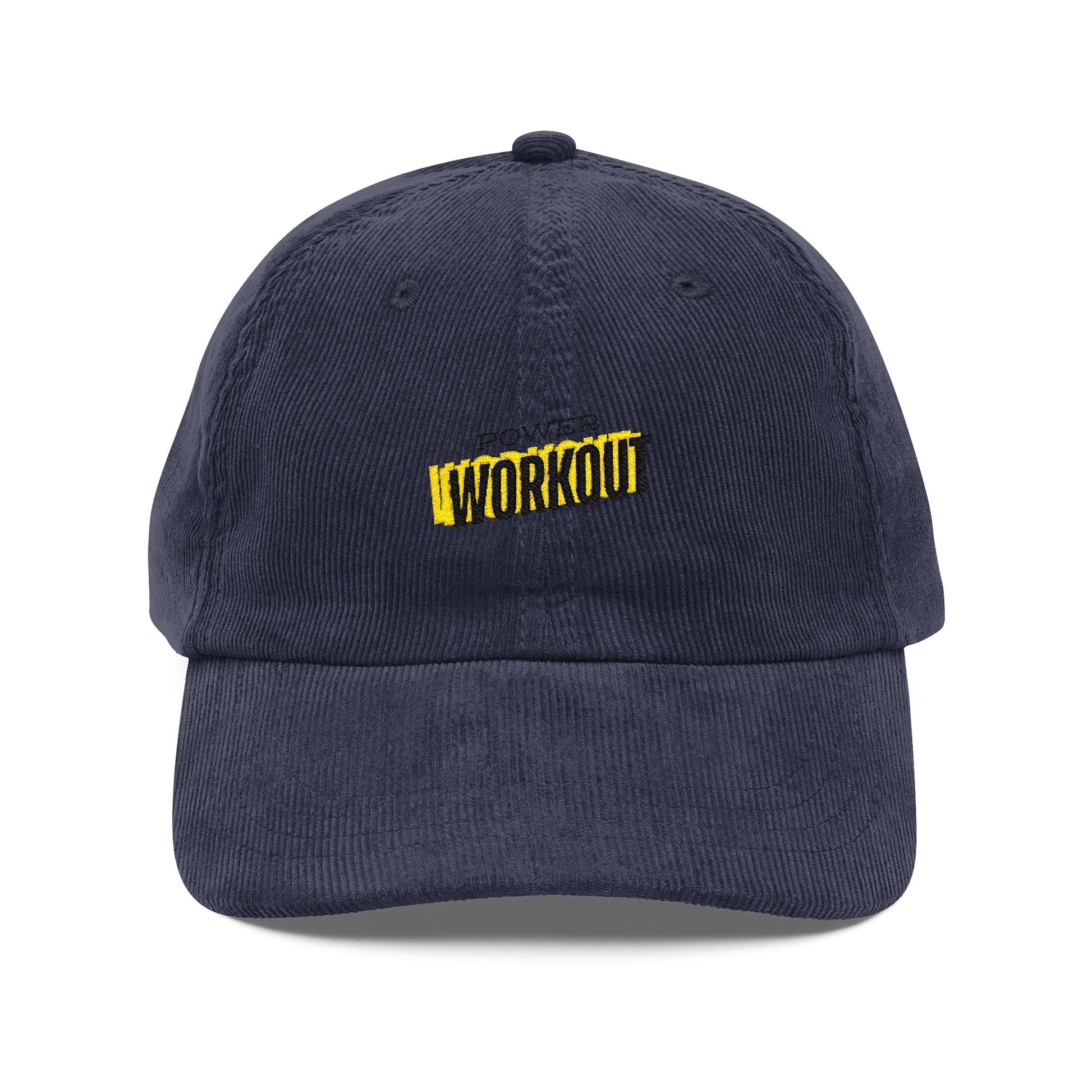 Vintage Corduroy Cap - Embroidered "WORKOUT" Logo, Retro Athletic Dad Hat