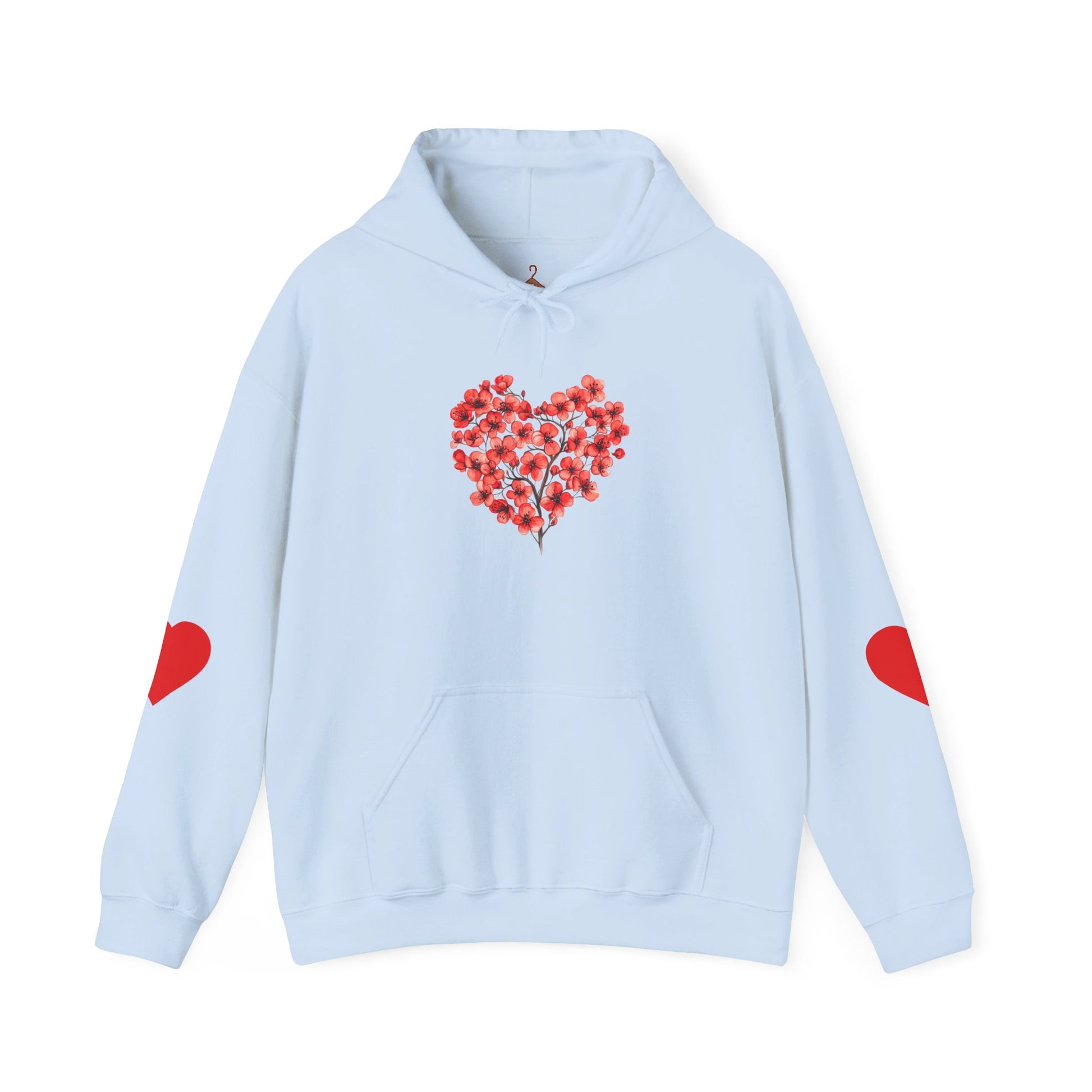 Heart Bouquet Hoodie — Floral Heart Pullover with Elbow Hearts