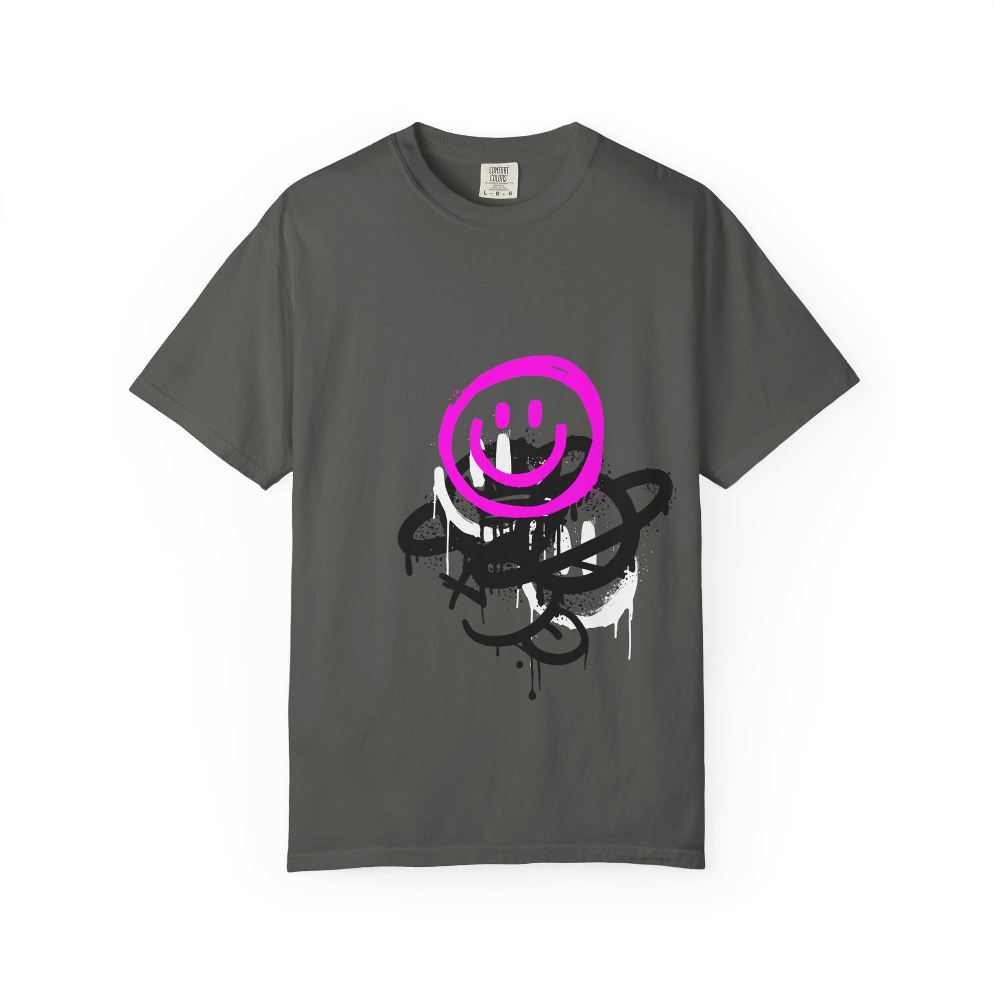 Smiley Graffiti T-Shirt — Neon Pink Drip Streetwear Tee