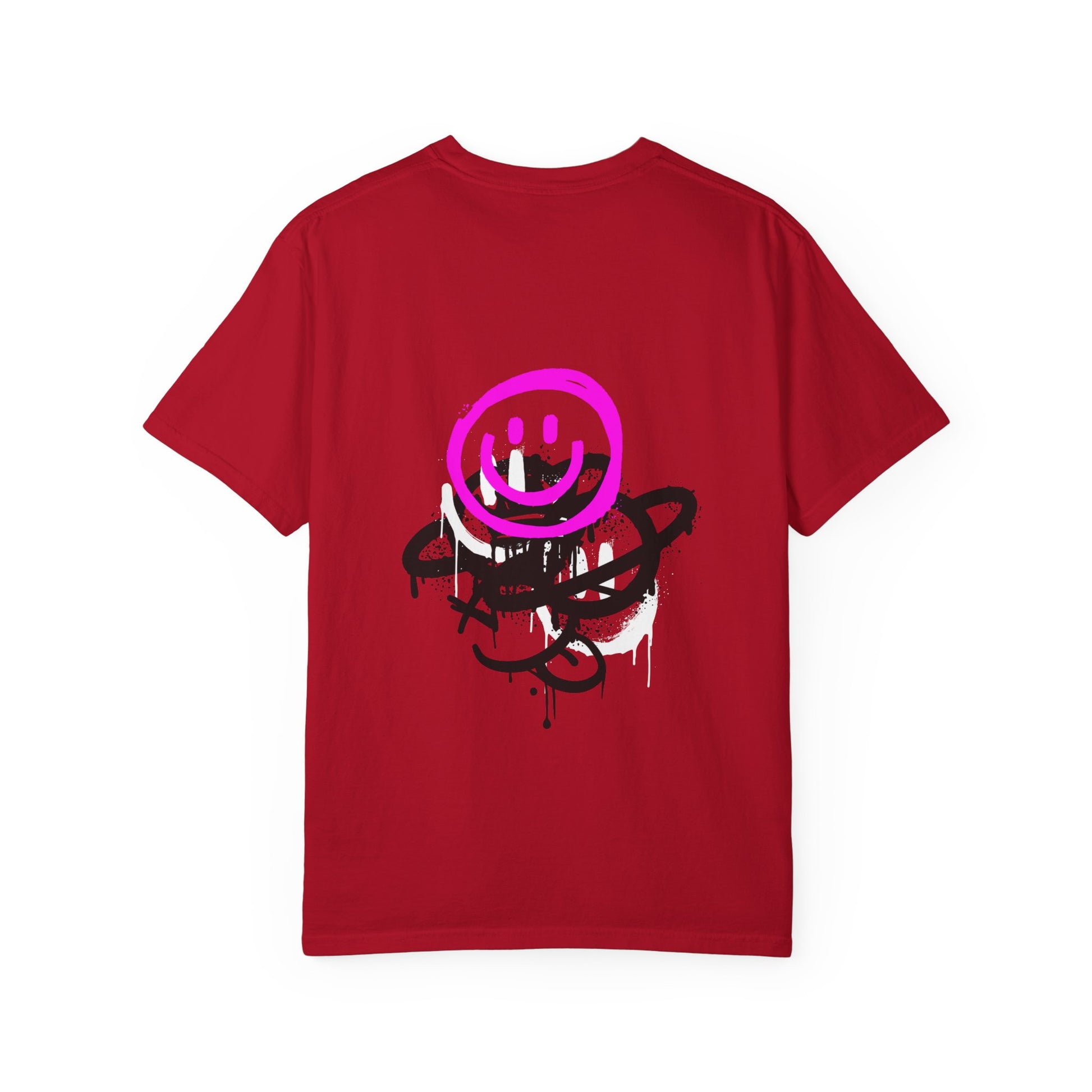Smiley Graffiti T-Shirt — Neon Pink Drip Streetwear Tee