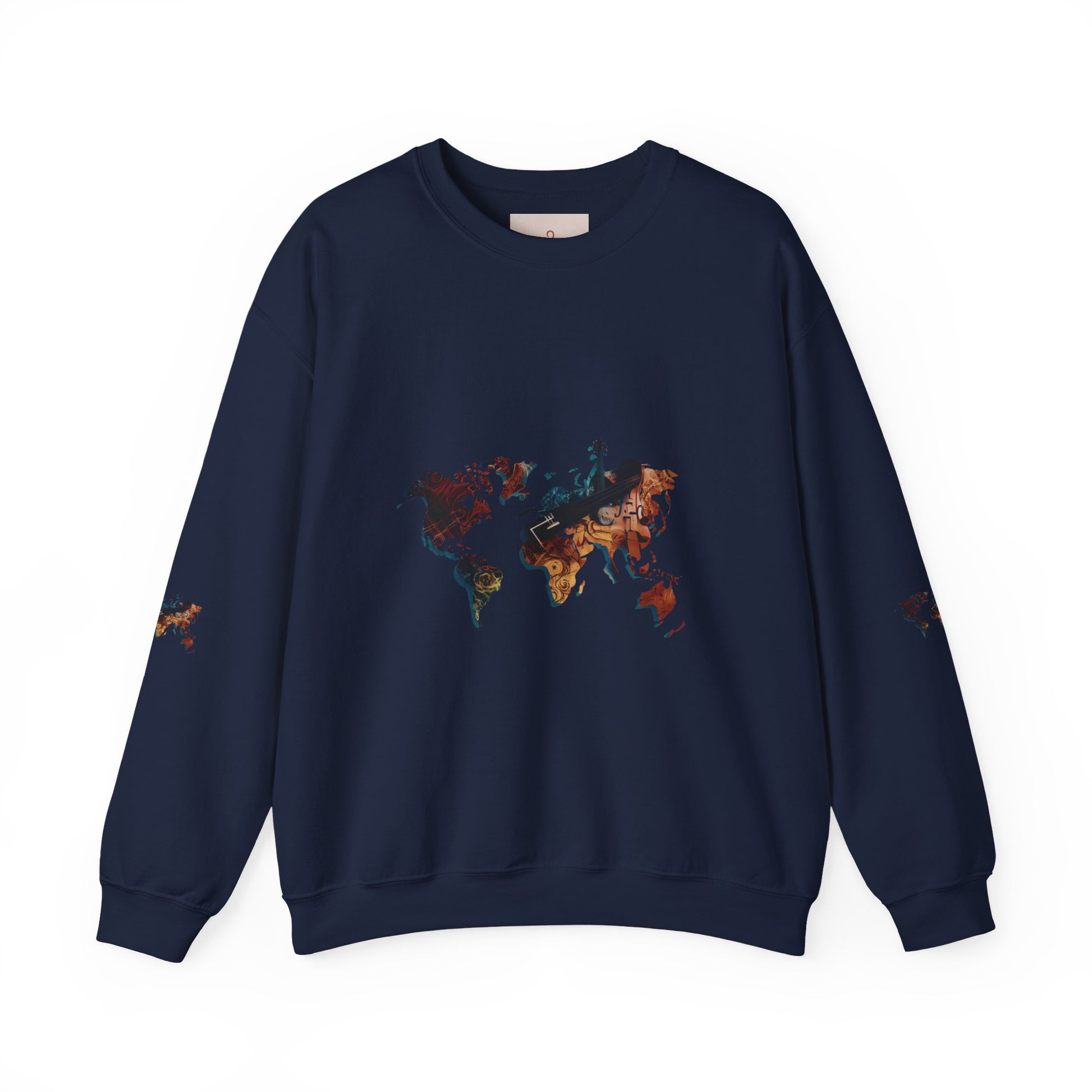 World Map Marble Crewneck Sweatshirt — Artistic Travel Map Pullover