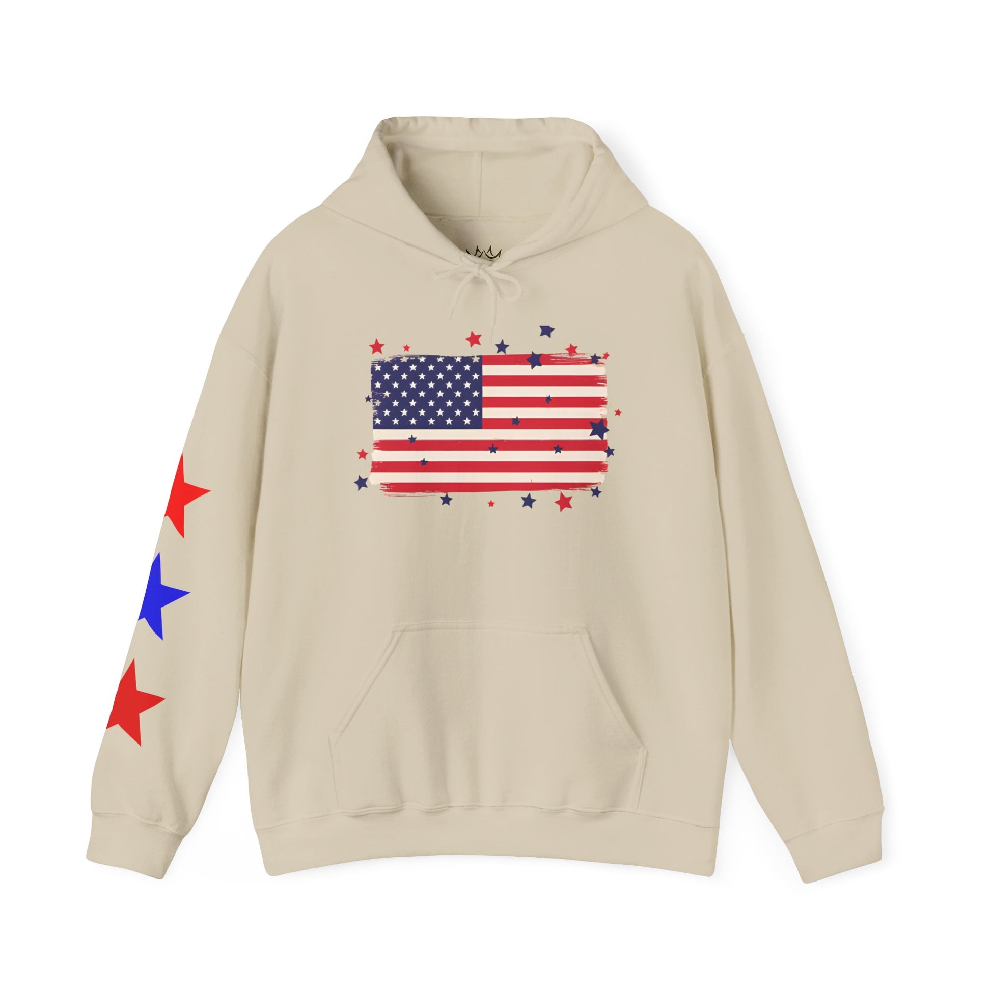 Patriotic Hooded Sweatshirt with Flag and Stars