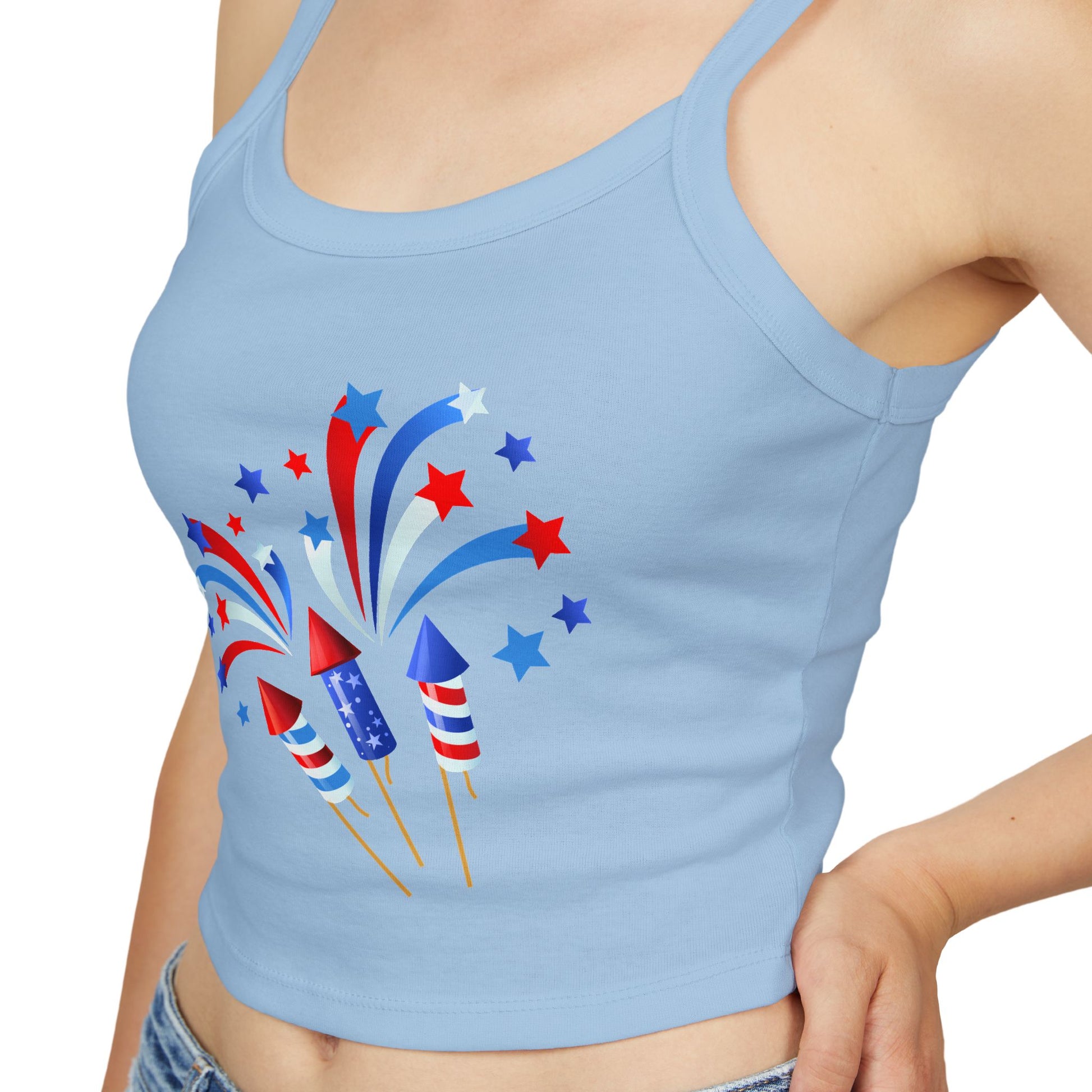 Patriotic Fireworks Tank Top — Red, White & Blue Rocket Sparkle
