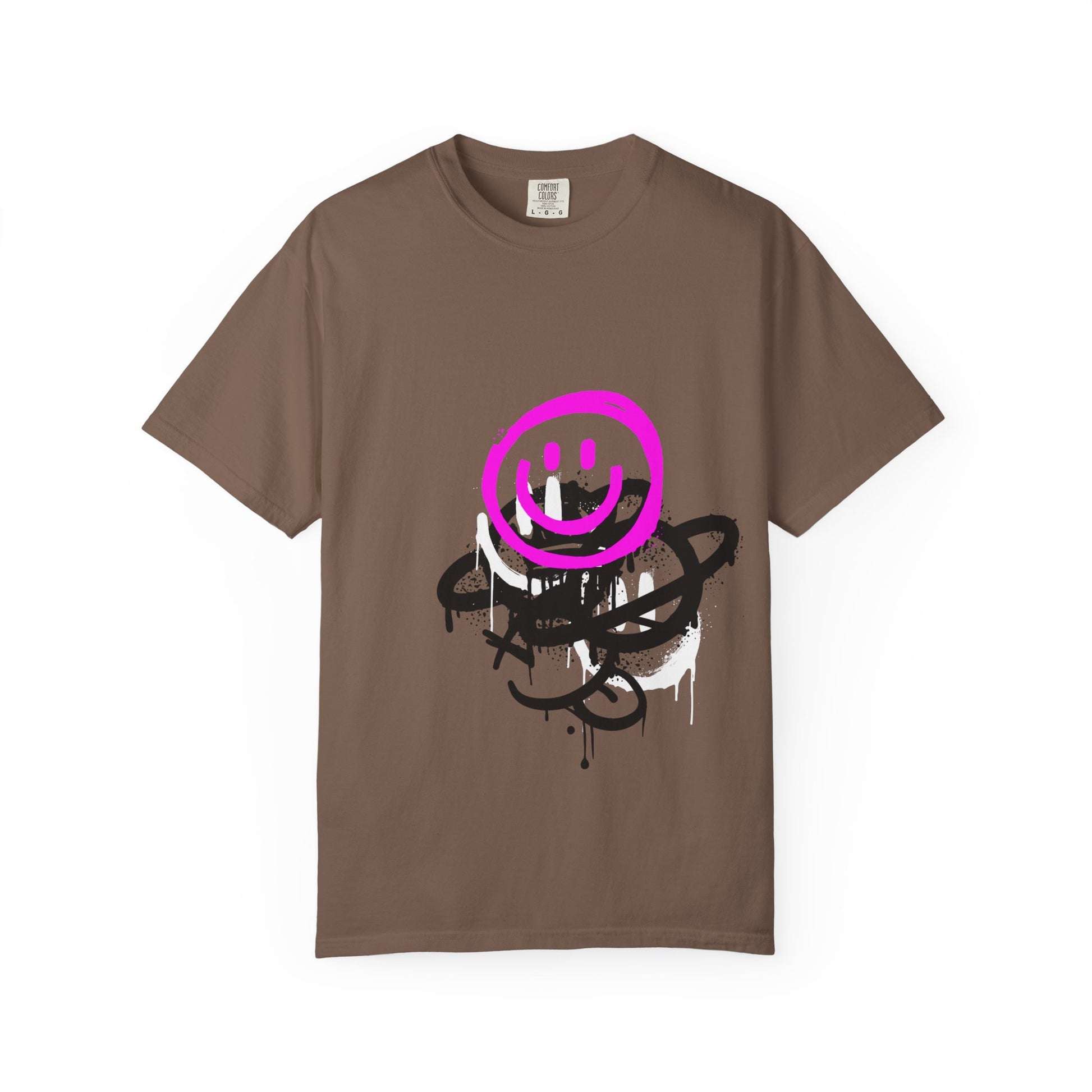 Smiley Graffiti T-Shirt — Neon Pink Drip Streetwear Tee