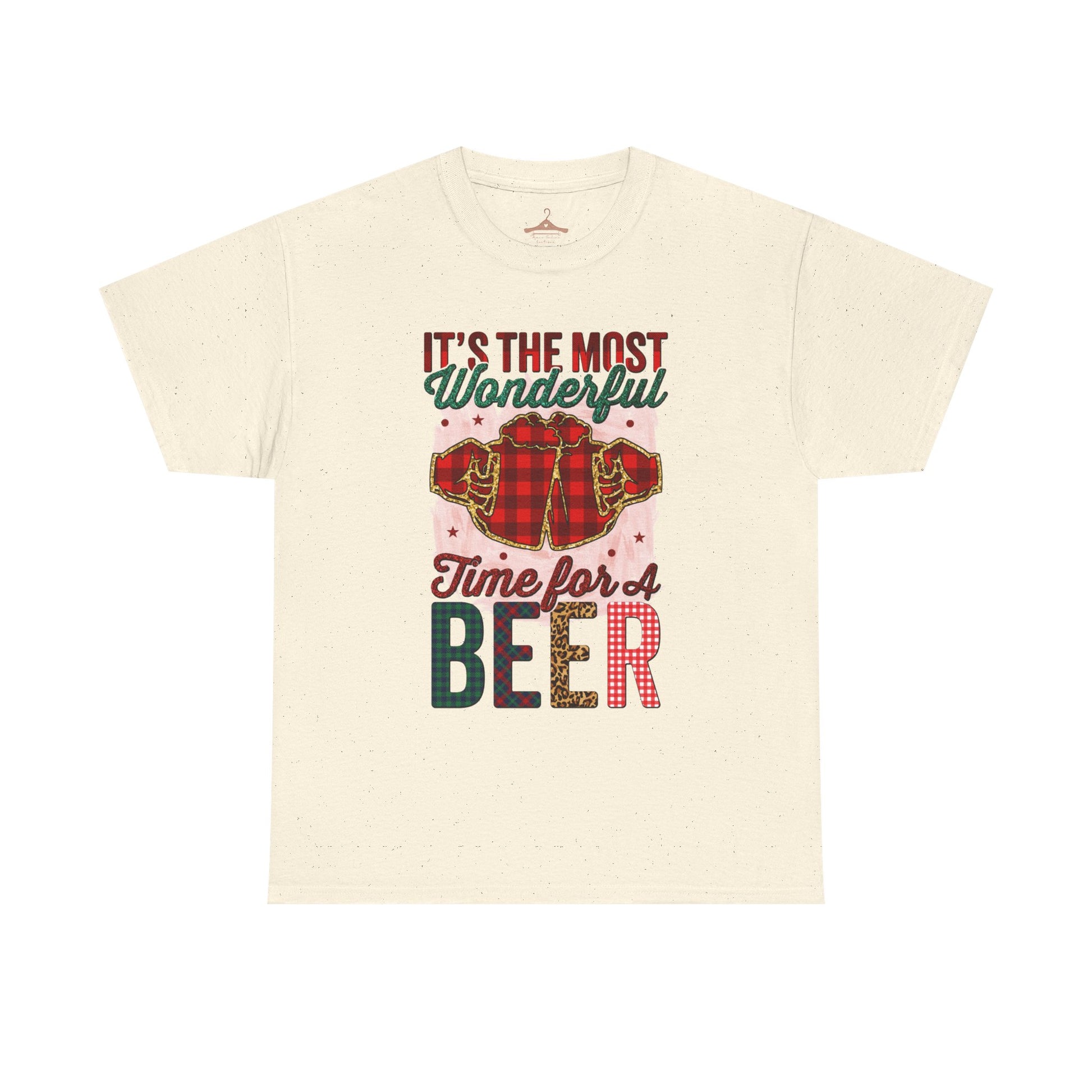 Holiday Beer T‑Shirt – "It's the Most Wonderful Time for a Beer" Plaid Santa Tee