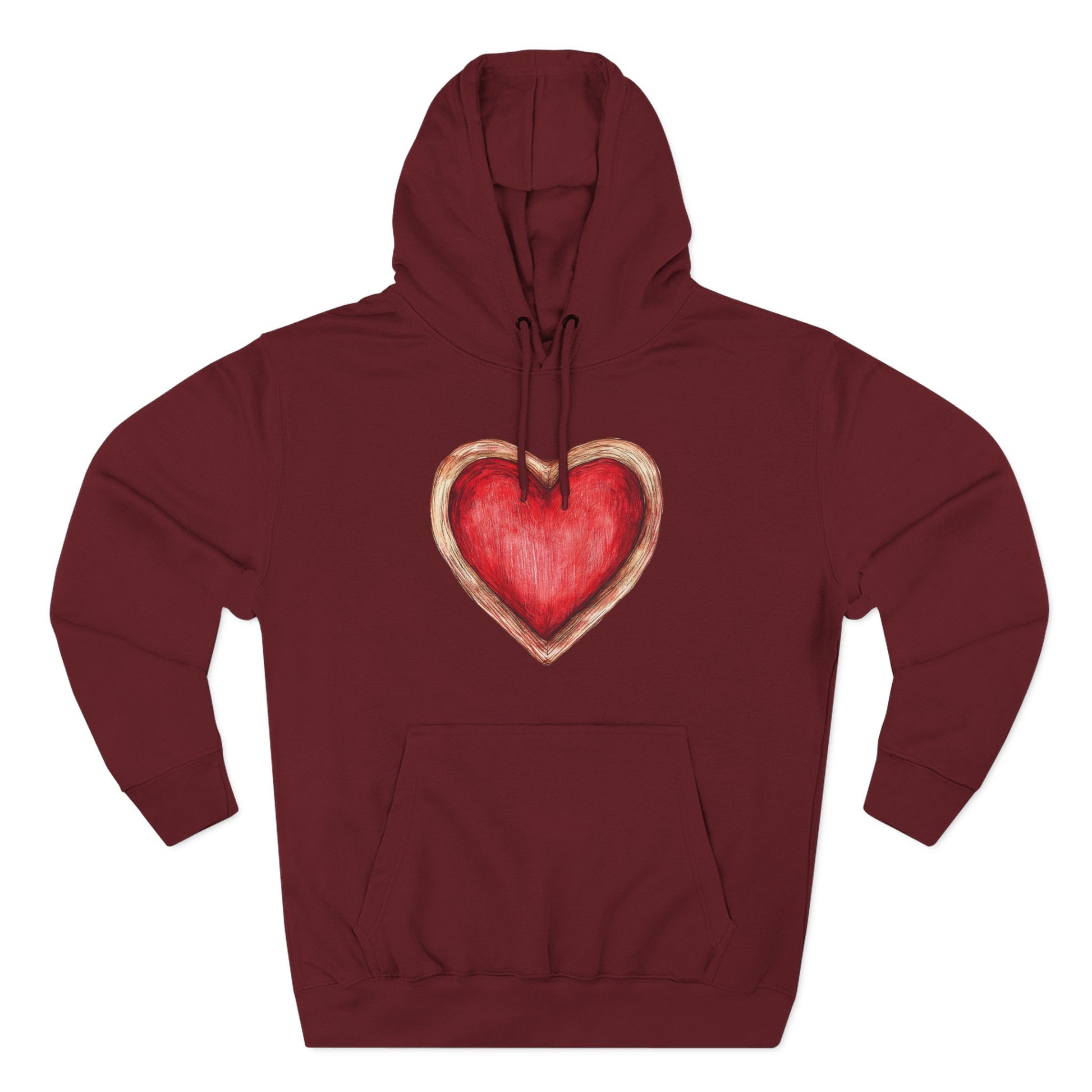 Heart Watercolor Hoodie — Hand-Painted Red Heart Pullover for Valentine's Day